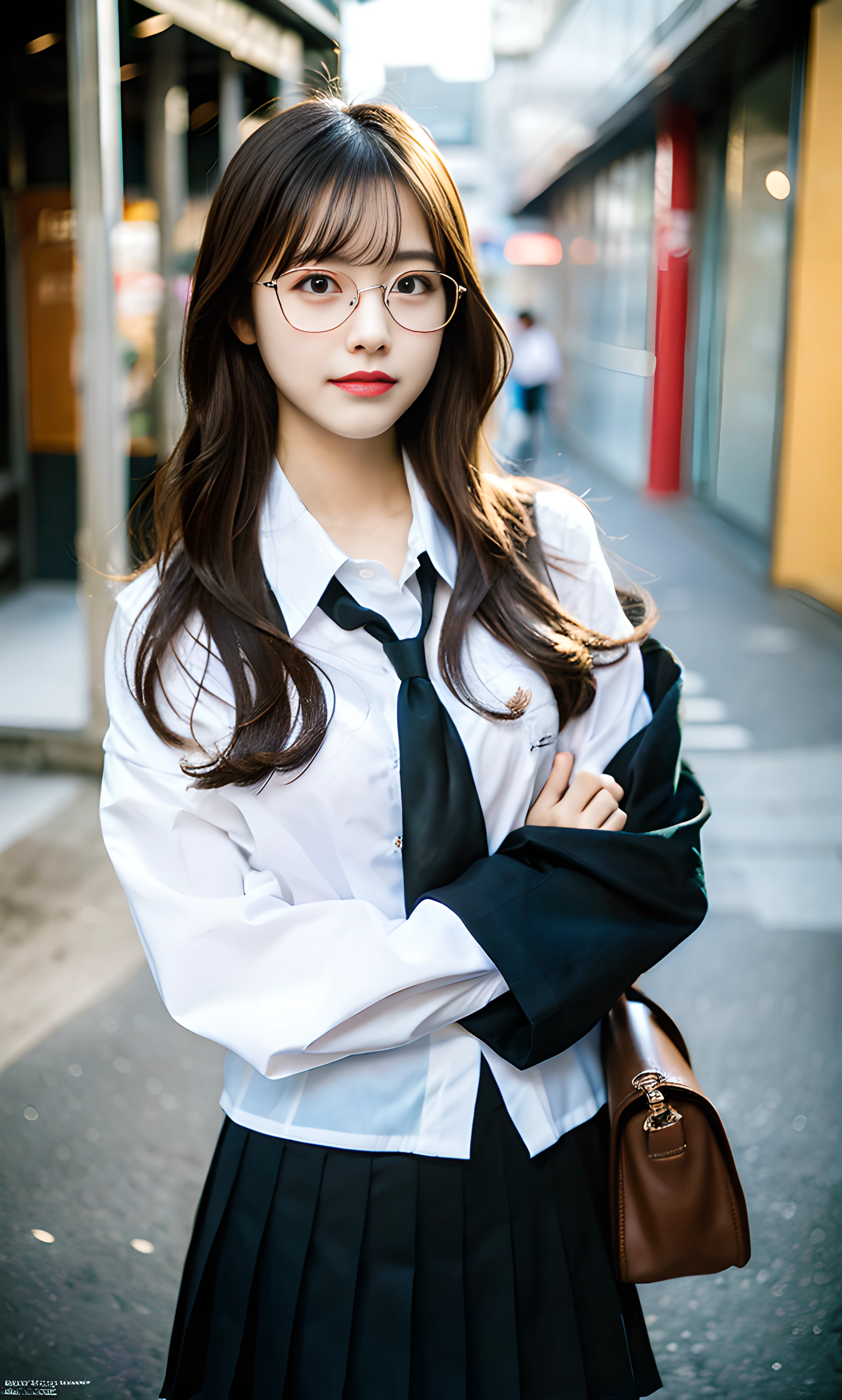 ulzzang-6500-v1.1, (RAW photogr:1.2), (realisticlying:1.4), Beautiful Meticulous Girl, Very detailed eyes and face, beatiful detailed eyes, absurderes, Incredibly Ridiculous res, hugefilesize, ultra - detailed, k hd, The is very detailed, best qualtiy, tmasterpiece, Kemomimi, ((校服)), illustration, The is very detailed, CG, unified, 8k wallpaper, astounding, finedetail, tmasterpiece, best qualtiy, Highly detailed CG uniform 8k wallpaper, Face lighting,cinmatic lighting,1个Giant Breast Girl,16 yaers old,(does not wear panties)),(wears glasses),(dynamicposes))),(camel-toe),(halfway),(are standing))