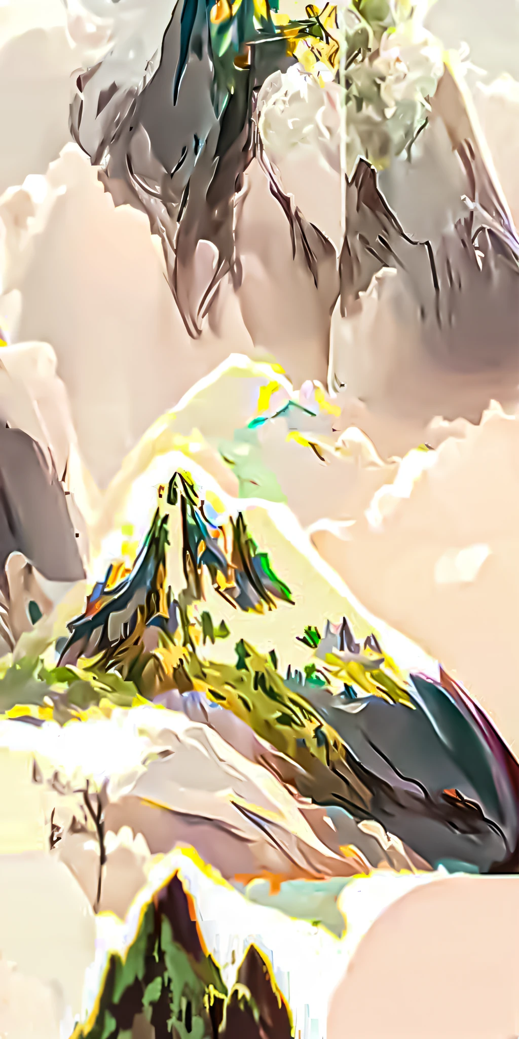 Warm yellow,Brilliant colors,mountain ranges,the trees,Clouds,Mountains tower