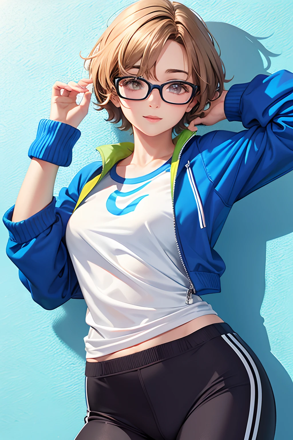 Girl with short hair in sportswear, Glasses, lively and lovely