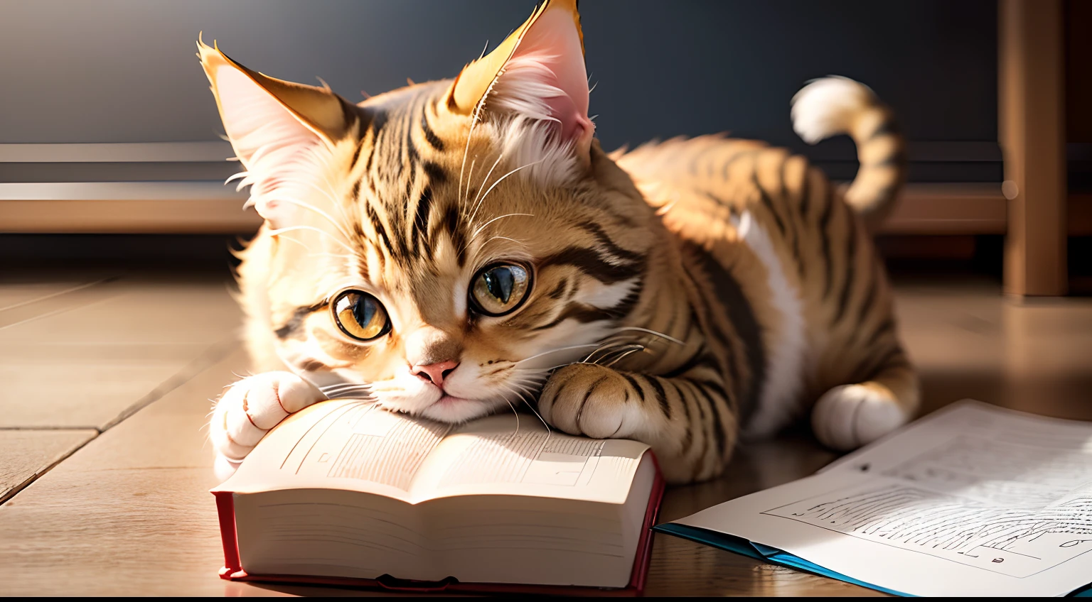 A cute anime cat is learning