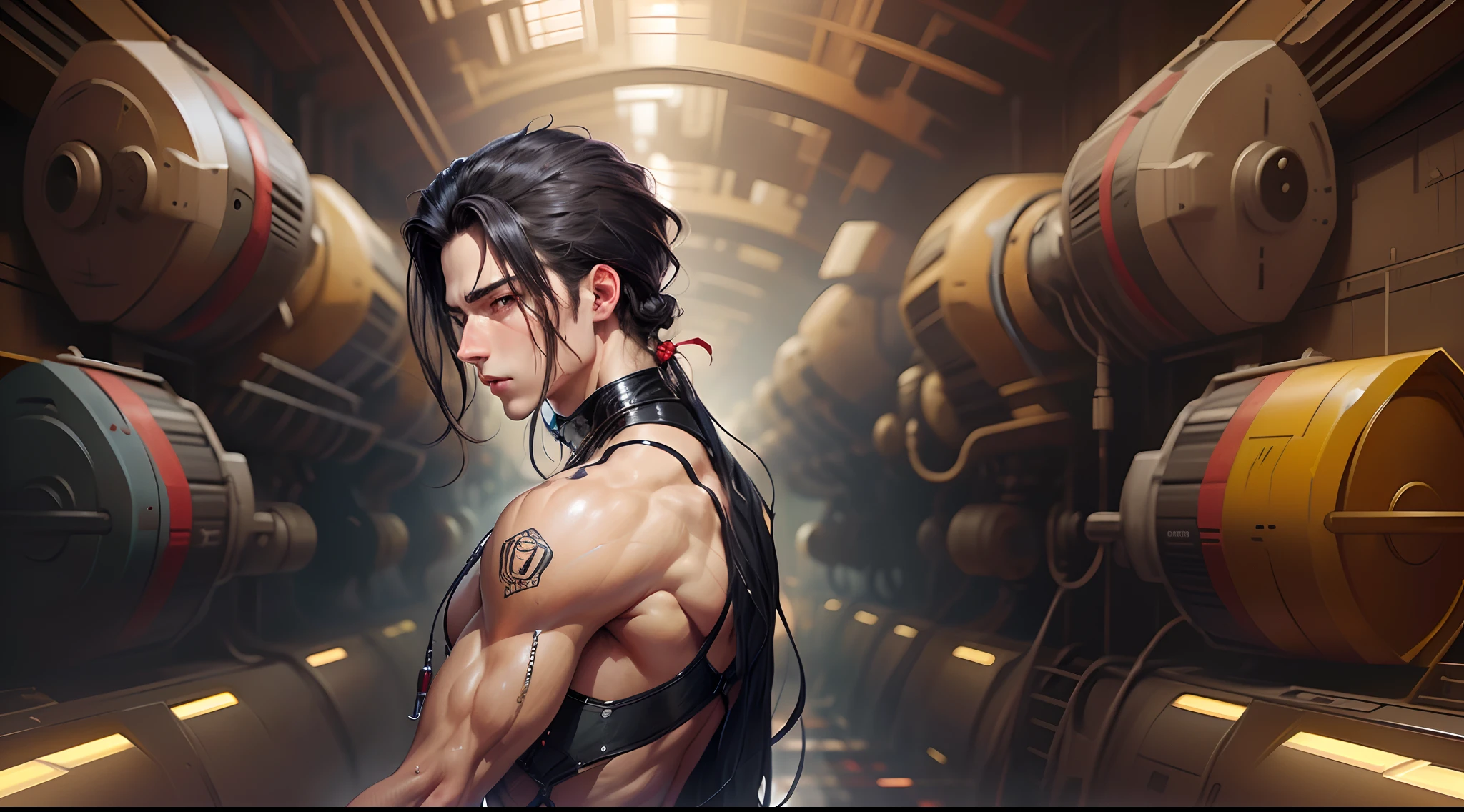 Long black hair tied up boy sci-fi