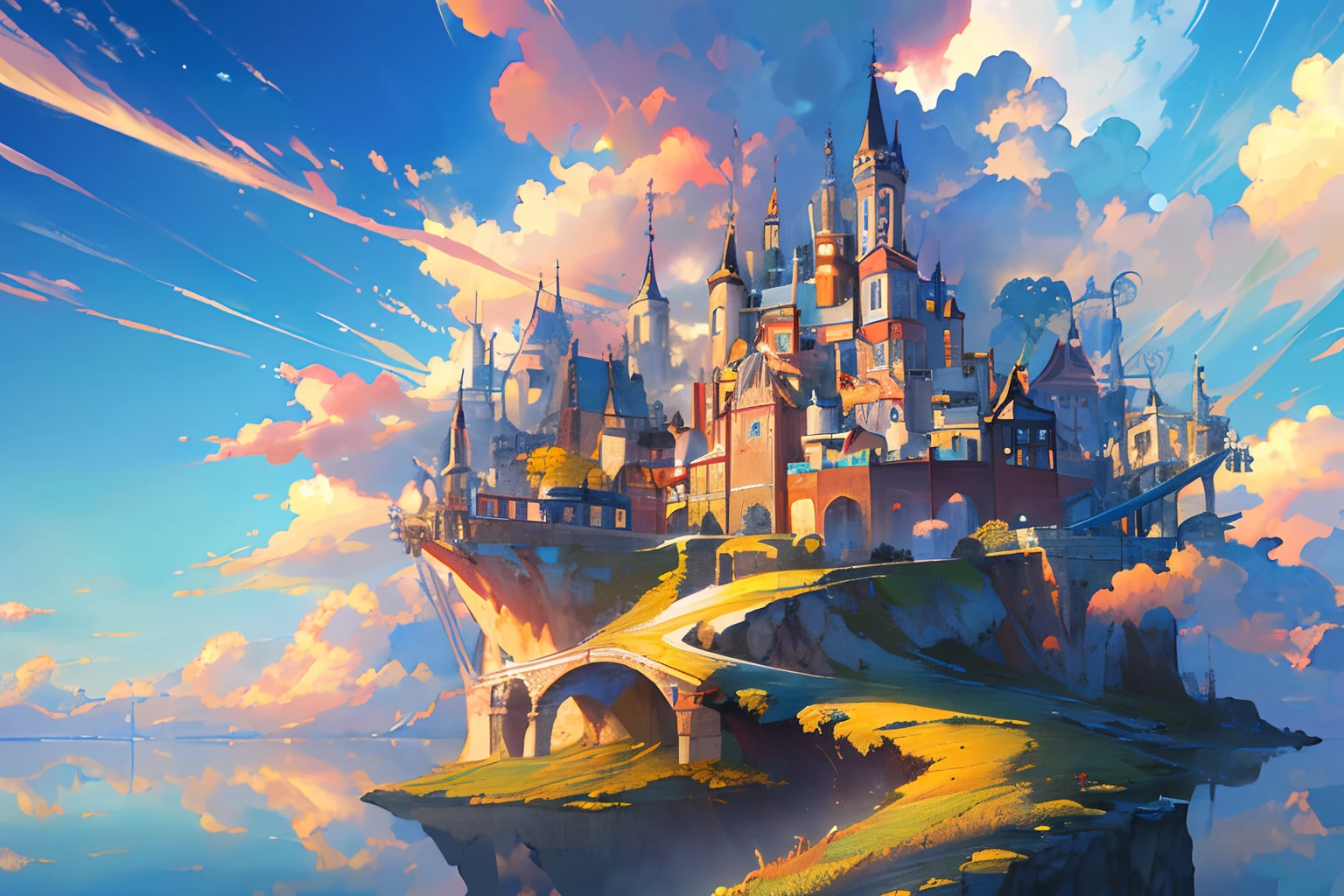 ​masterpiece, top-quality, (extremely detailed CG unified 8k wallpaper) (top-quality), (The best illustrations), (best shade)、Super Meticulous, blue-sky、Variety of clouds、Wonderfully beautiful、nostalgic、Looking up at the sky、Reflection of the Sun、Natural colors、the woods、