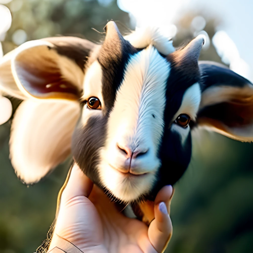 A goat,Black horns,Reached,black glove,Handsome