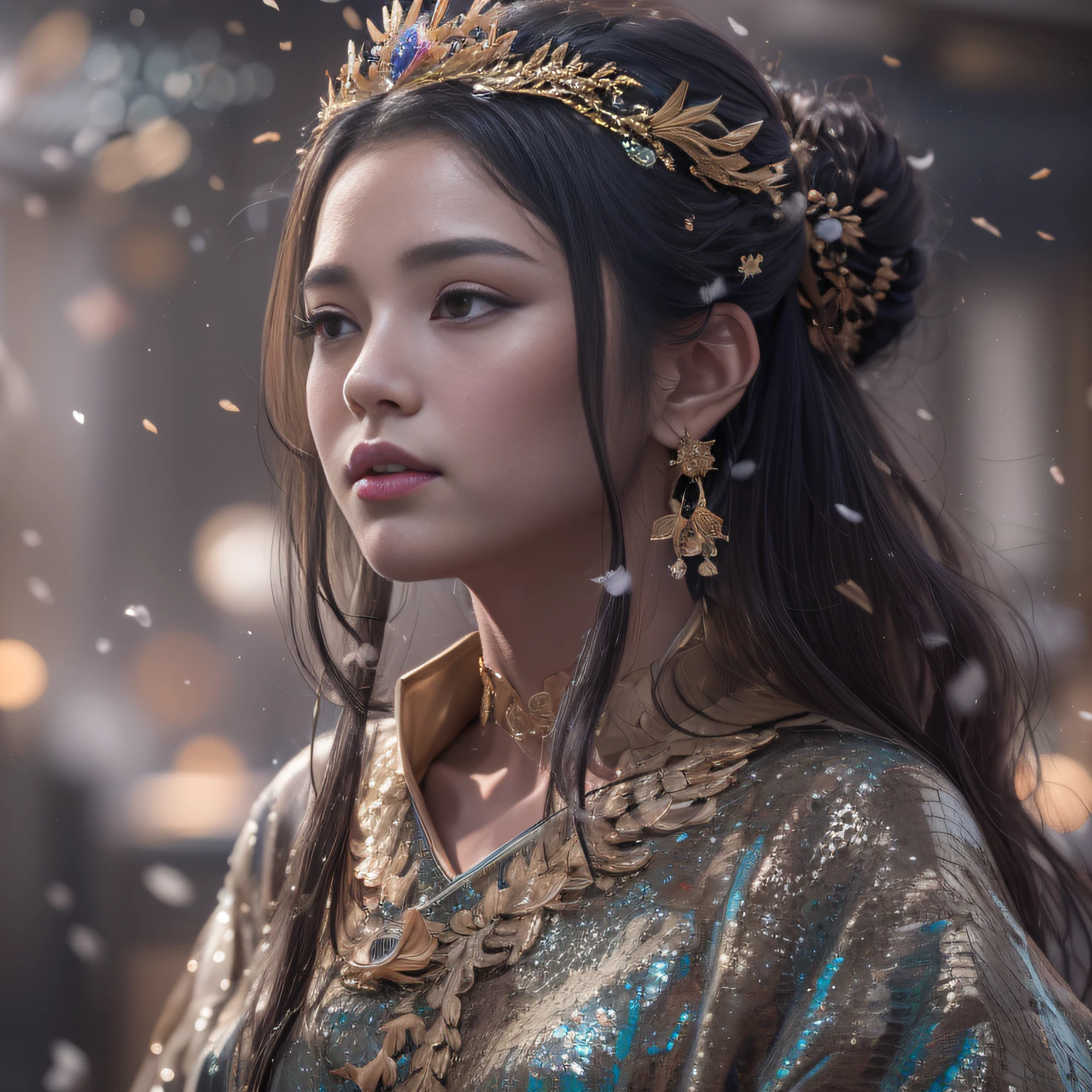 16k（tmasterpiece，k hd，hyper HD，16k）short detailed hair，Gold jewelry area in the back room，Smoke ring girl ，Bronze Dragon Protector （realisticlying：1.4），Python pattern robe，Purple-pink tiara，Snowflakes fluttering，The background is pure，Hold your head high，Be proud，The nostrils look at people， A high resolution， the detail， RAW photogr， Sharp Re， Nikon D850 Film Stock Photo by Jefferies Lee 4 Kodak Portra 400 Camera F1.6 shots, Rich colors, ultra-realistic vivid textures, Dramatic lighting, Unreal Engine Art Station Trend, cinestir 800，Hold your head high，Be proud，The nostrils look at people