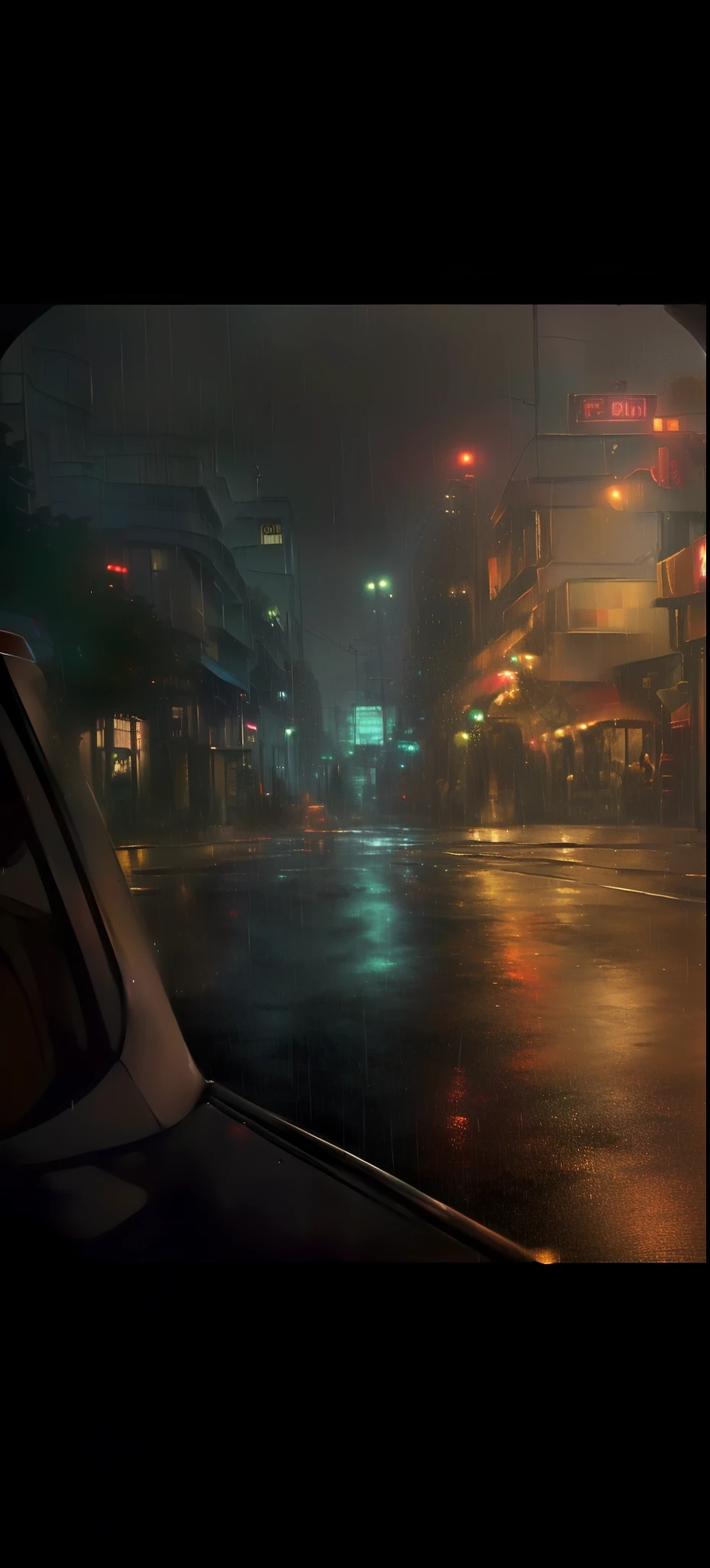 View of the city streets of Alafis raining late at night，rainy night city street，rainy urban streets，high qulity，16K，high detal