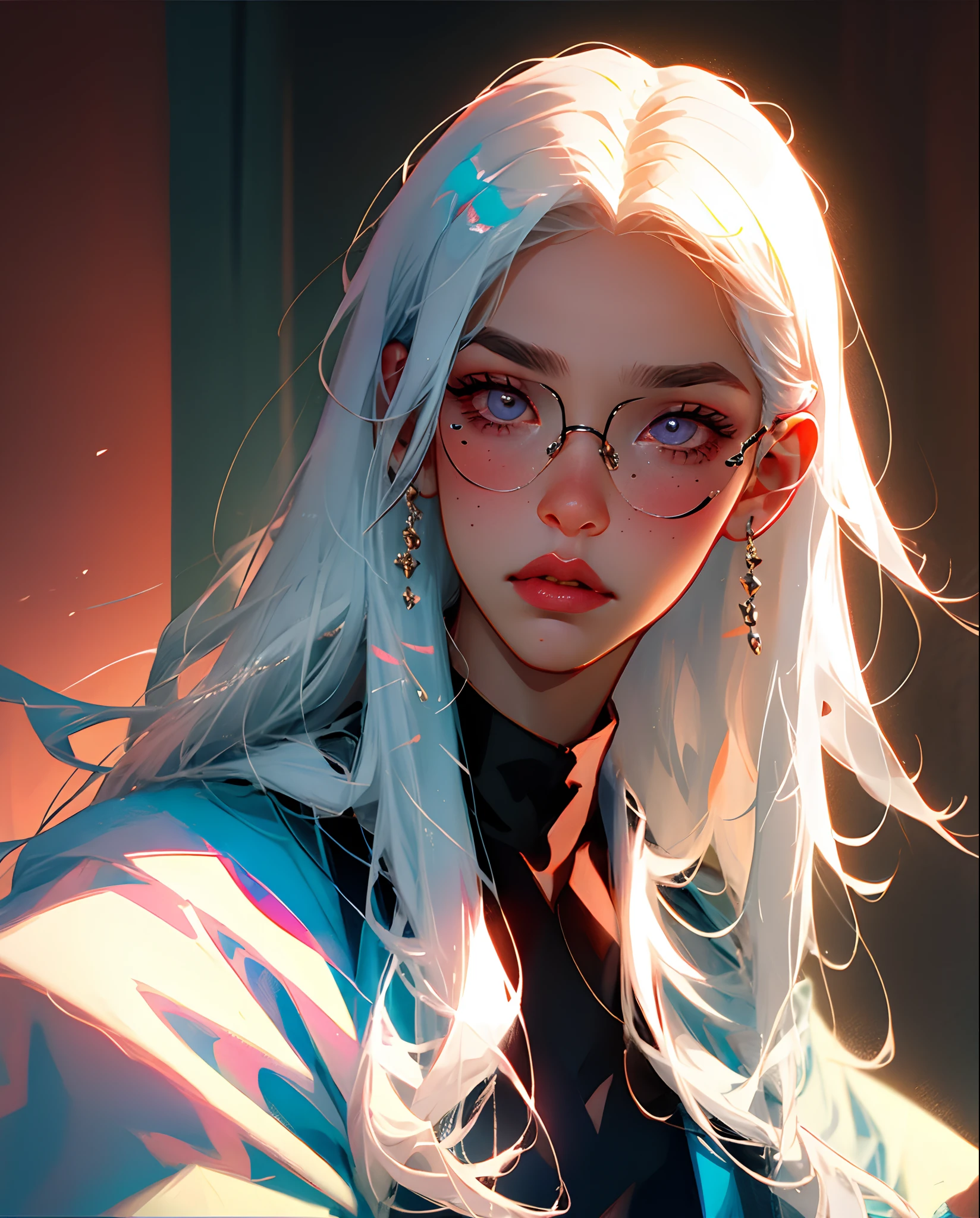 Long white hair Boy with tear mole under his right eye Unilateral glasses on his left eye