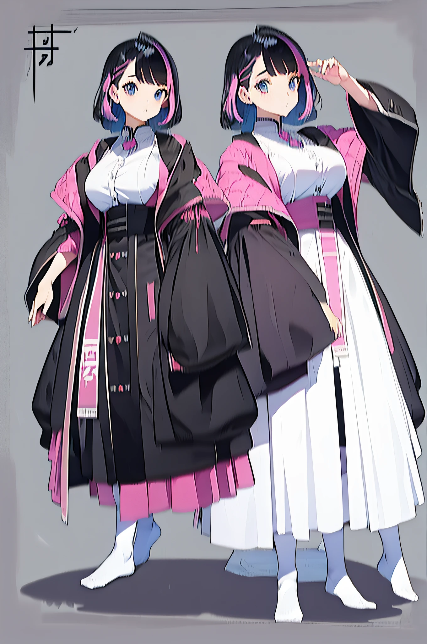 (masterpiece)),(((best quality))),(character design sheet,Same role,frontage,Lateral face,on back),illustration,1个Giant Breast Girl,Hair color,Hairpins,By bangs,hairstyle fax,Eyes,The environment changes,hairstyle fax,Pose Zi too,female pervert,Princesa chinesa antiga,charturnbetalora,(simplebackground,white backgrounid:1.3)