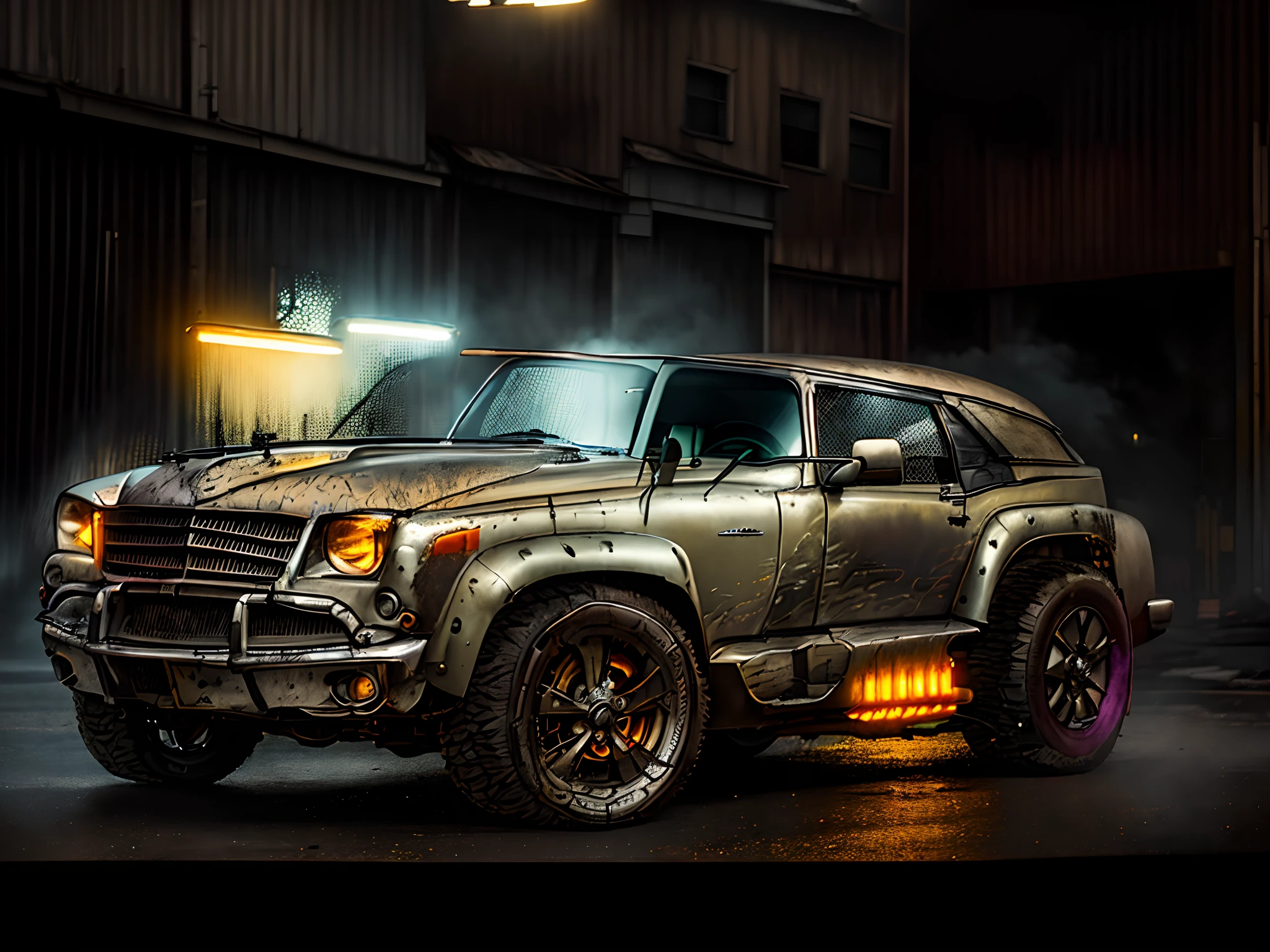 Morgan Freeman dark photo: sitting next to an old car, realistic epic, portrait, eyes of Atey Ghailan, Greg Rutkowski, Greg Tocchini, James Gilleard, Joe Fenton, Kaethe Butcher, yellow gradient, black, brown and magenta color scheme, grunge aesthetic!!! Graffiti brand wall background, art by Greg Rutkowski and Artgerm, soft cinematic light, Adobe Lightroom, Photo Lab, HDR, intricate, highly detailed, (depth of field: 1.4), faded, (neutral colors: 1.2), (HDR: 1.4), (soft colors:1.2), hyperdetailed, (Artstation:1.4), cinematic, warm lights, dramatic light, (intricate details:1.1), complex background, (Rutkowski:0.66), (blue and orange:0.4)