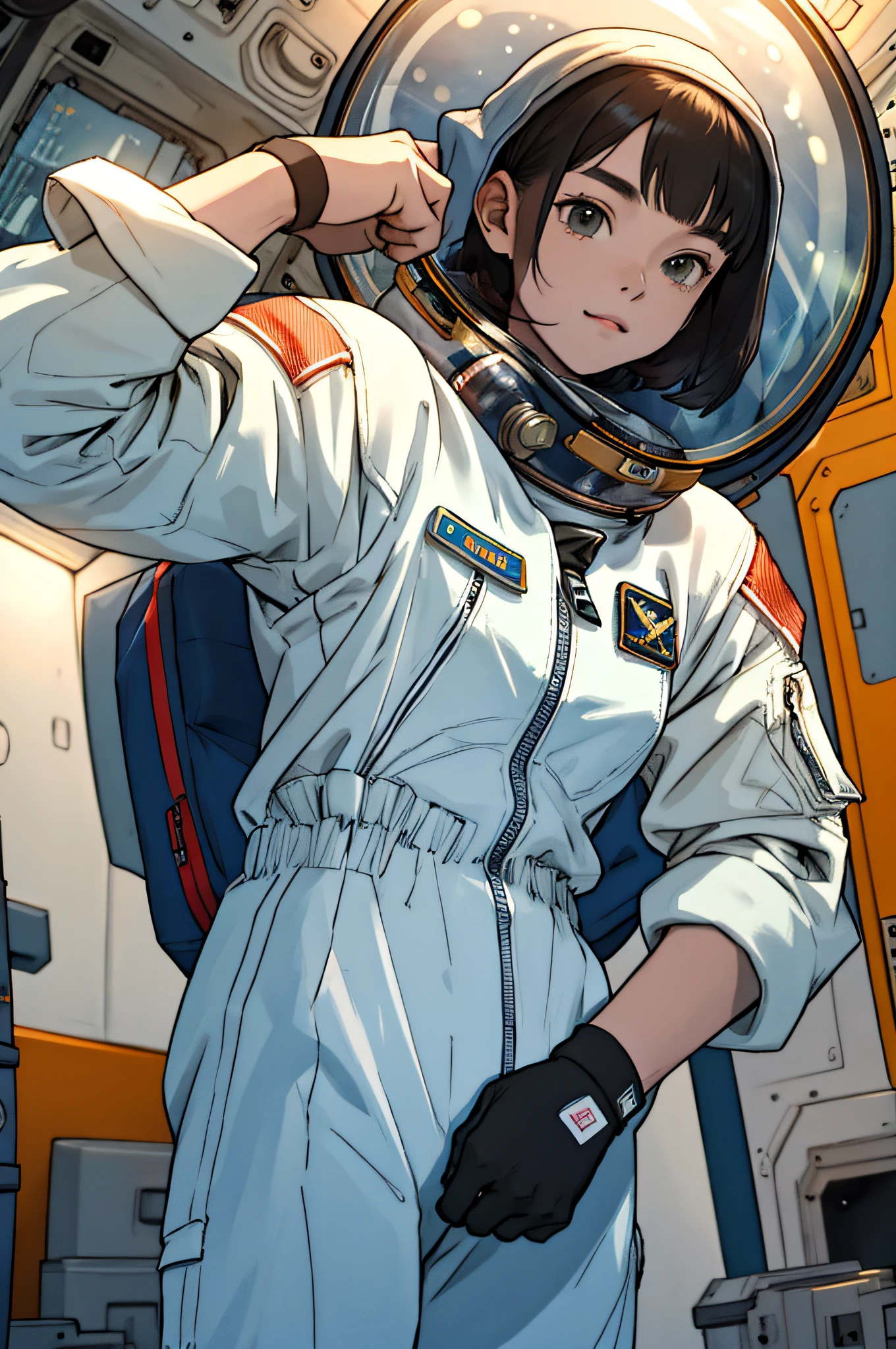 (Young female astronaut，Wearing a spacesuit)