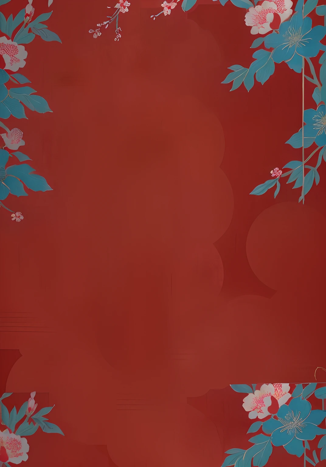 There is a red background with floral design and gold frame, red kimono with flower patterns, scarlet background, oriental wallpaper, chinoiserie pattern, inspired by Tawaraya Sōtatsu, wallpaper design, red wallpaper design, inspired by Kanō Motonobu, inspired by Yun Shouping, inspired by Itō Jakuchū