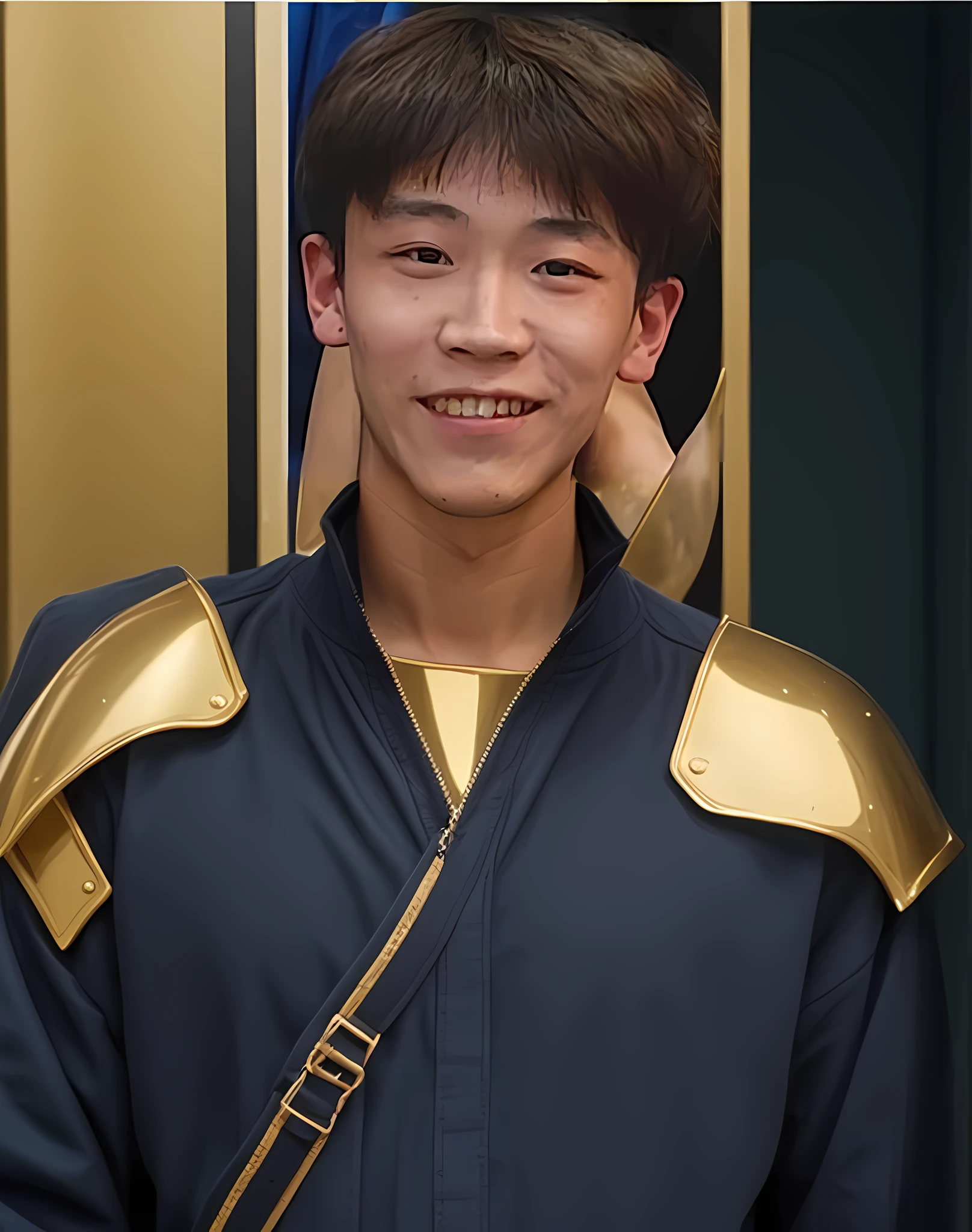 of a guy,Anime,Preserve facial features,Wearing golden armor。