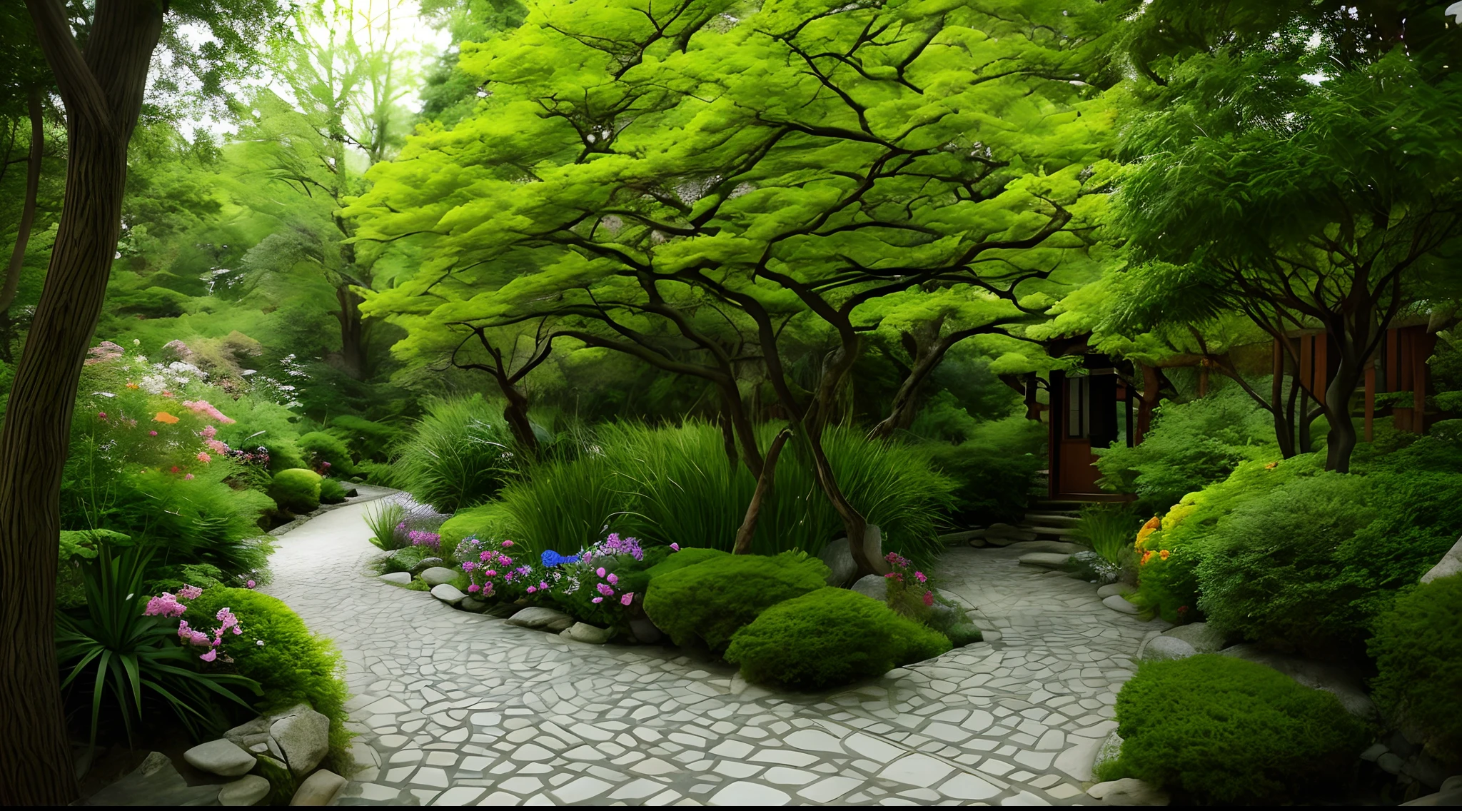 Winding paths lead to secluded places，The Zen room is deep in flowers and trees