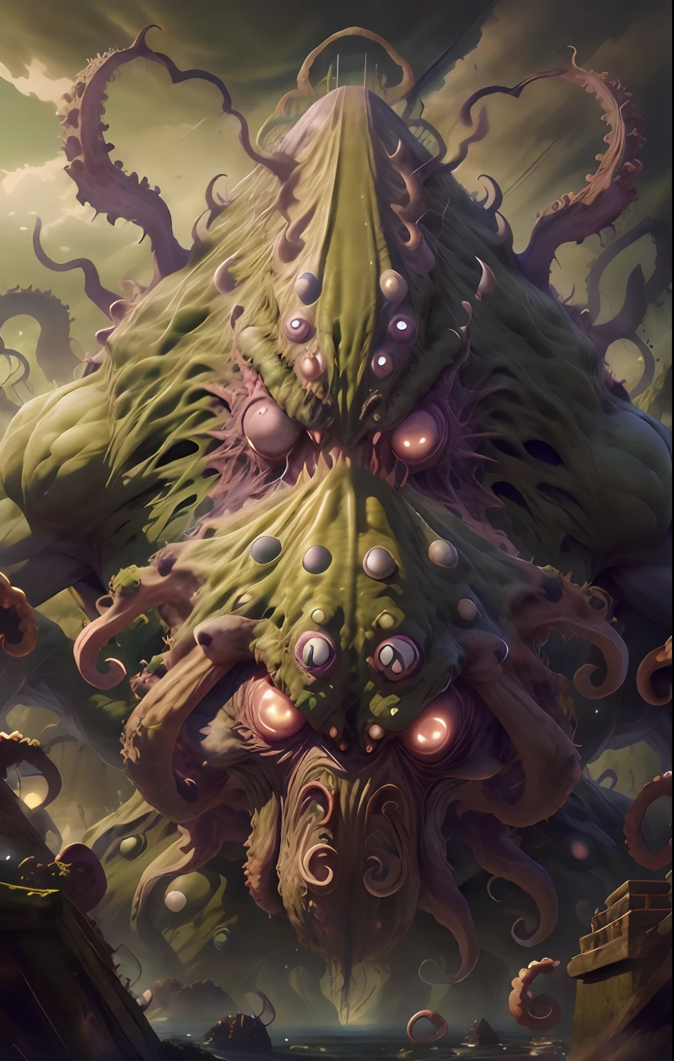 (U61yCre4ture:1.2) octopus with eight eyes, wearing (Hulk outfit:1.2)