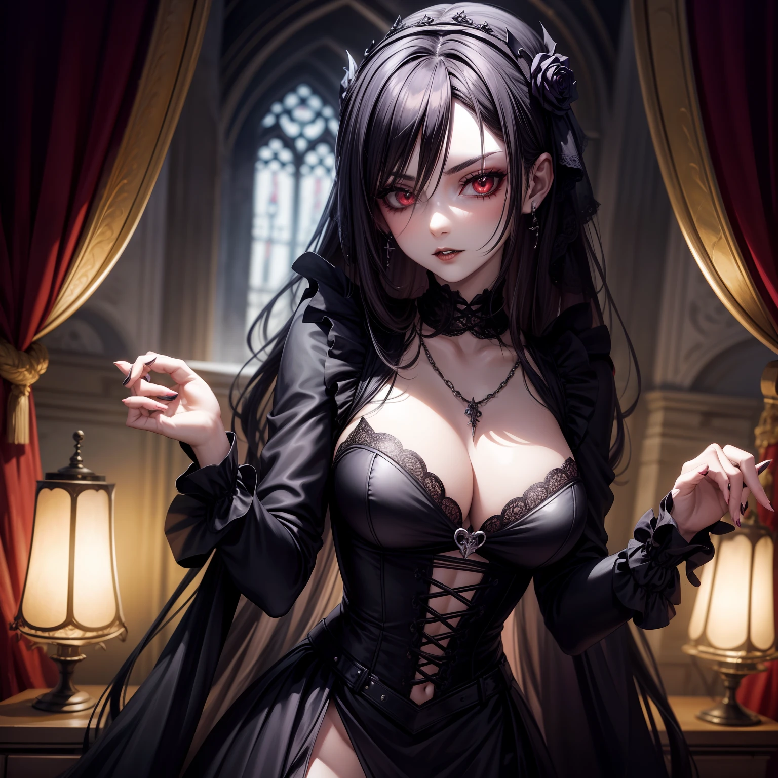 Gothic vampire, loira, cabelos loiros, bonita, Beautiful goth girl, pele cinza, vampiresca, playfull, intimate, provocativa, insinuante, vitoriana, rouoas vitorianas