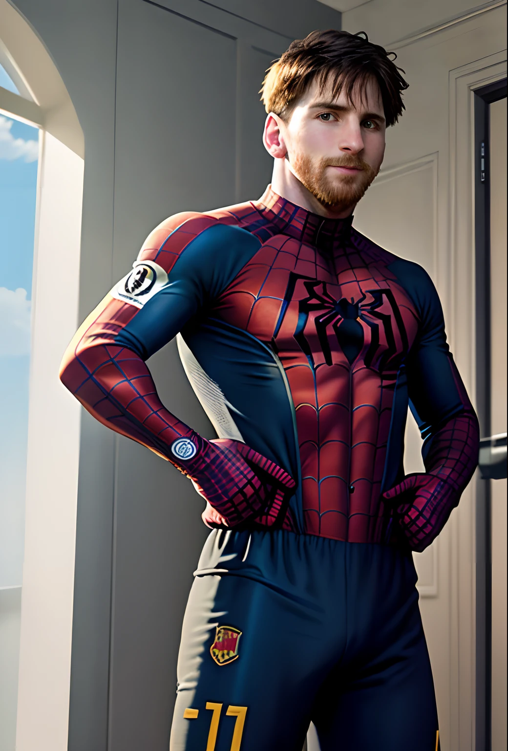 Messi in Spiderman costume.