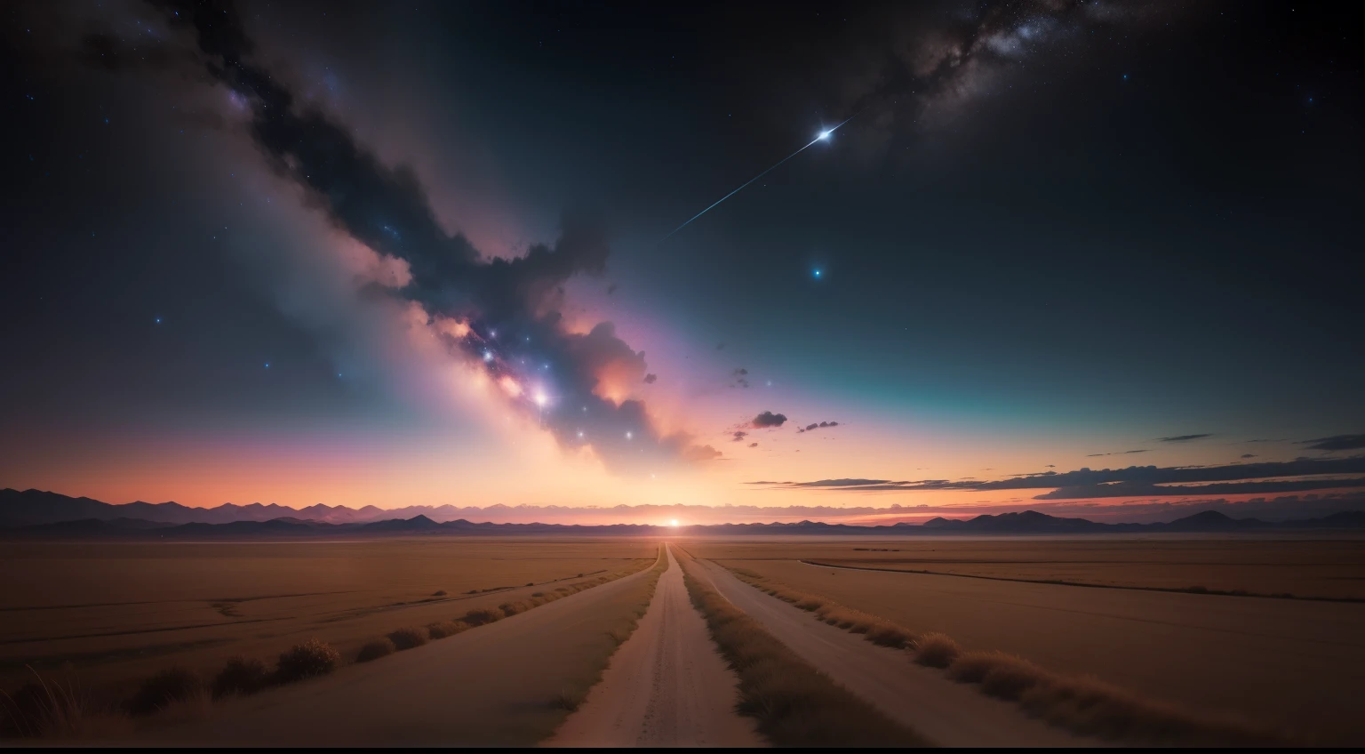 Empty steppe，midynight，starrysky，Bright stars，