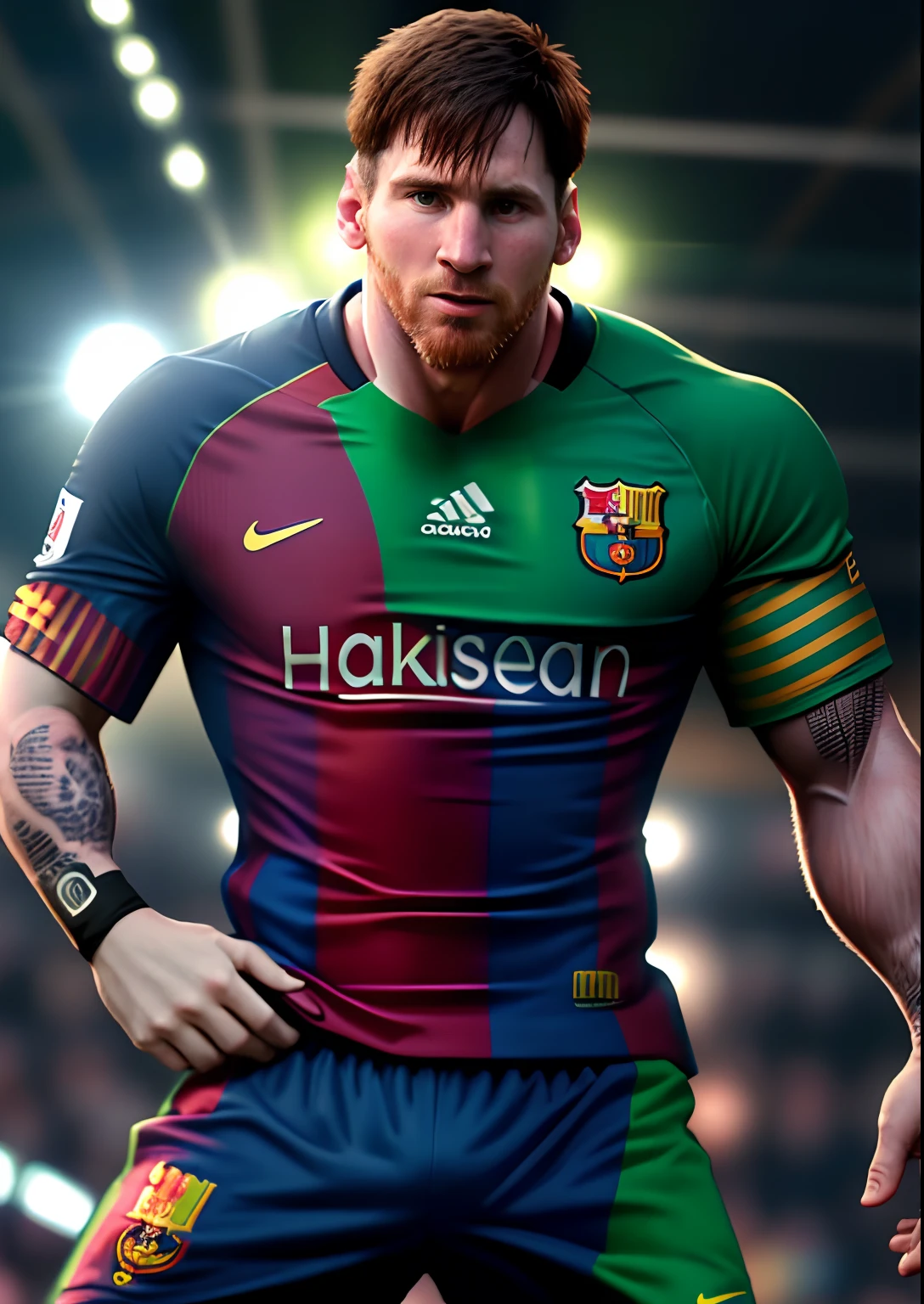 (Messi wearing hulk costume)