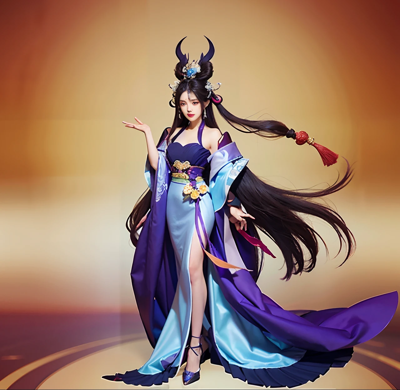 a close up of a woman in a purple dress with long hair, Onmyoji detailed art, full-body xianxia, onmyoji, heise jinyao, zhongli from genshin impact, onmyoji portrait, a beautiful fantasy empress, Inspired by Lan Ying, Yun Ling, bian lian, Keqing from Genshin Impact