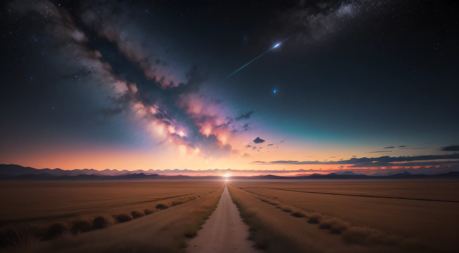 Empty steppe，midynight，starrysky，Bright stars，