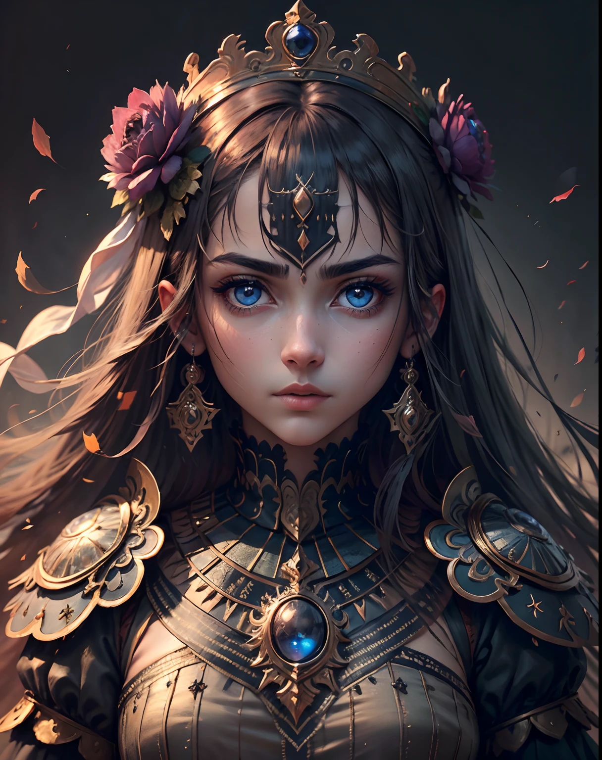 Very Beautiful princesse glowing eyes face portrait différent serious face expressions