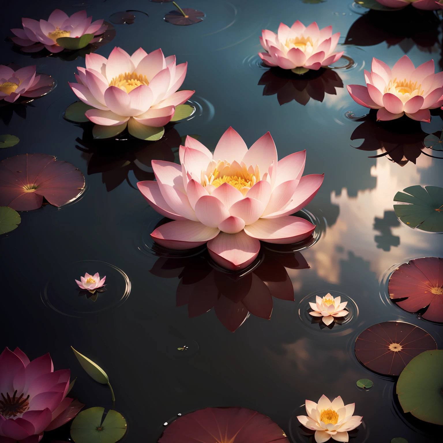 "(Lotus flowers bloom)+(Reflection on the surface of the water)*1.2"