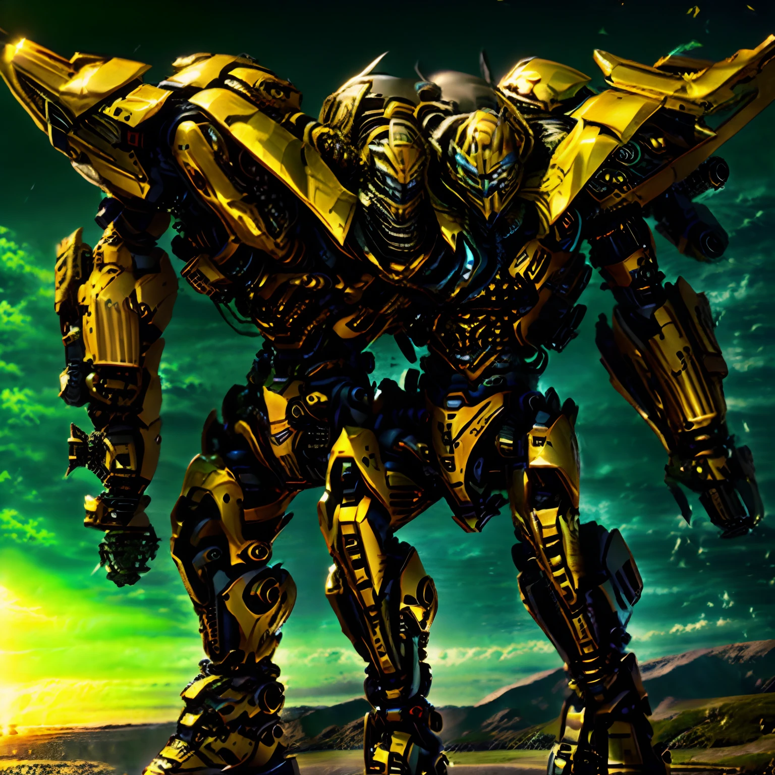 Film light and shadow,Mechanical armor,Golden Dragon Phantom,Kamen Rider,Warrior style,The blue core is on the chest,The gaze is fierce,Katana slashing pose