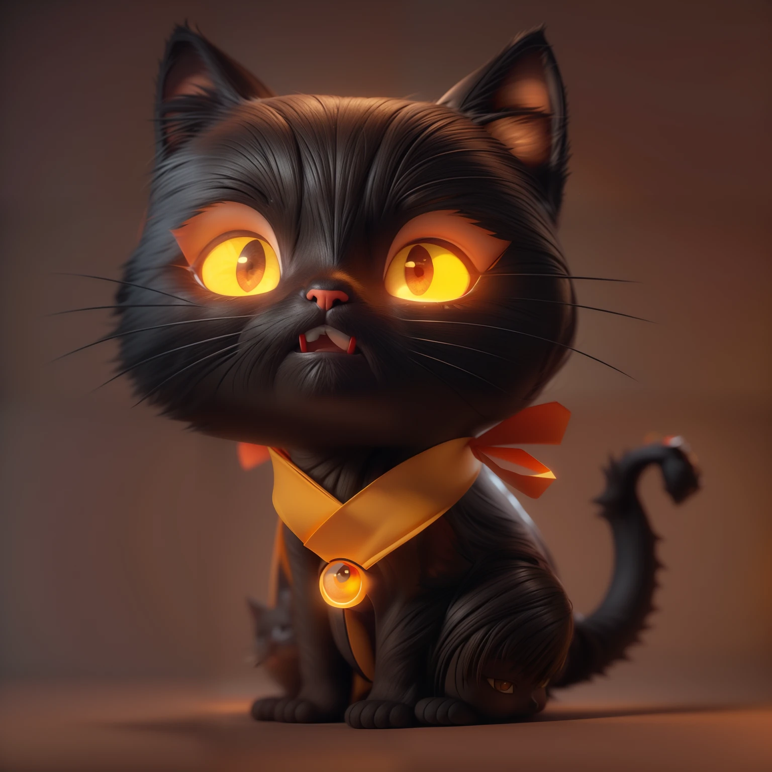 Movie Angle,( Cute black cat,yellow-eyed,Red bib,Anatomically correct,full bodyesbian,Masterpiece interior,Smile),(illustration,paper art,a 3D render),(Extremely colorful, Best quality, high detal, Masterpiece, Cinematic lighting, 4K, Chiaroscuro)