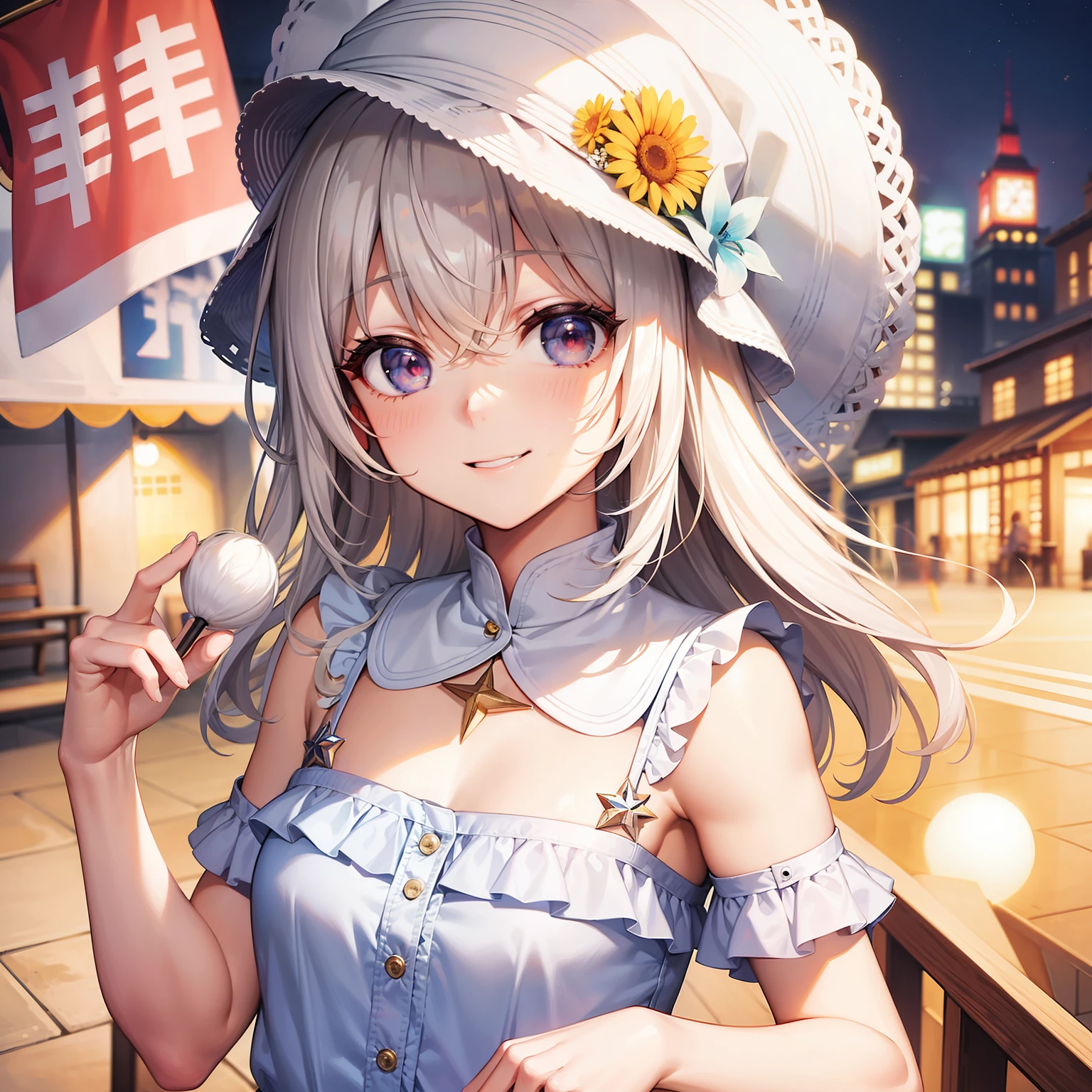 Men、big eye、central、A smile、Background blur、white hair