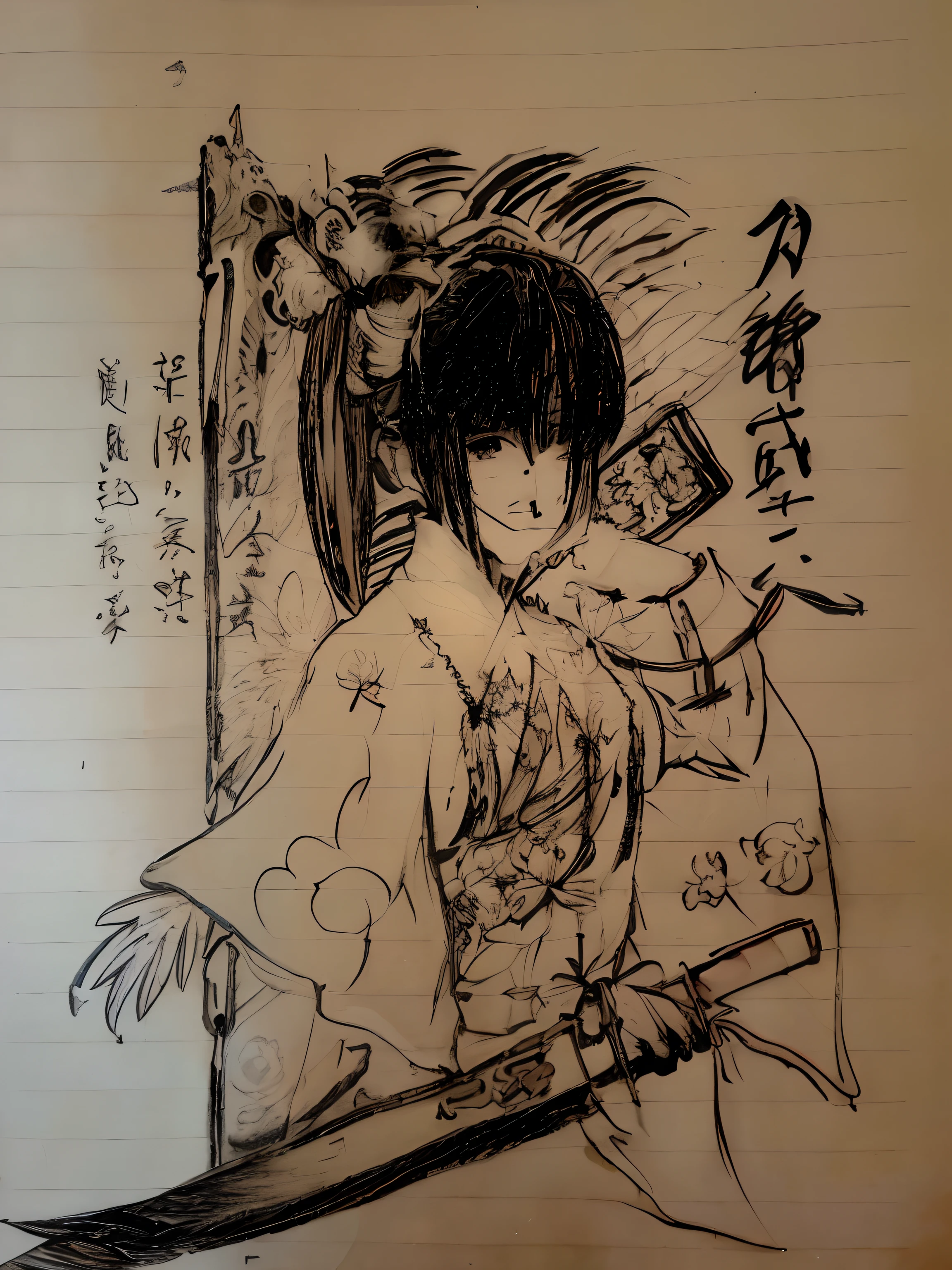 A painting of a young man holding a sword and a flower, inspired by Kawabata Ryūshi, inspired by Matsumura Goshun, inspired by Itō Ogura Yonesuke, inspired by Uragami Gyokudō, inspirado em Okumura Masanobu, inspired by Kanō Hōgai