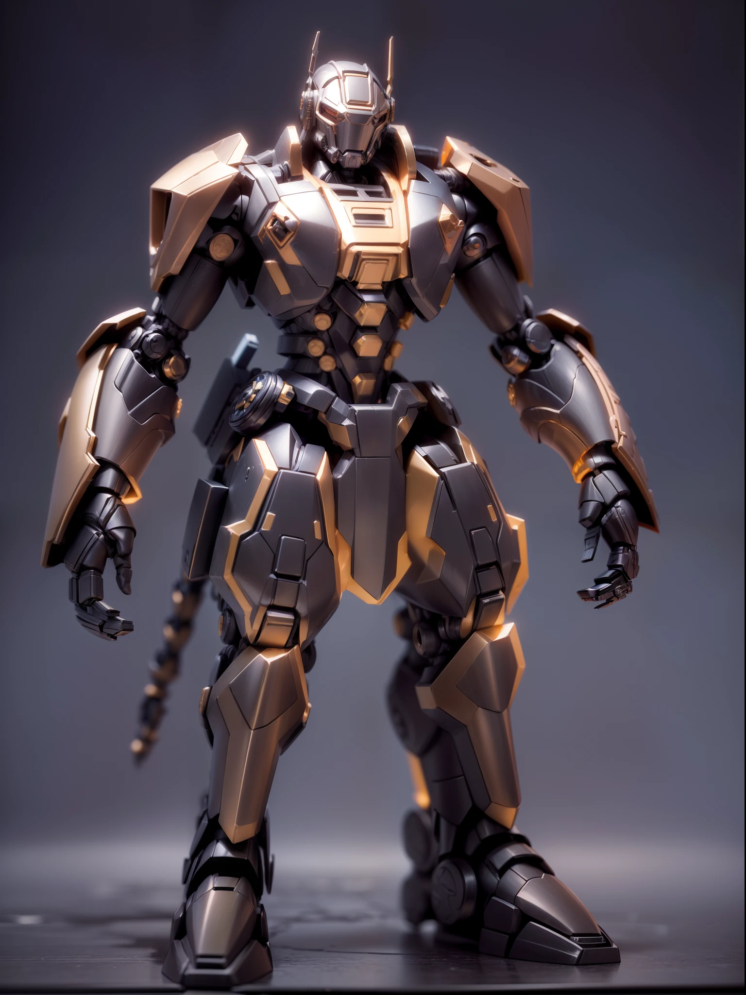 (Blind box toy style:1.3),((Full body shot))(anthropomorphism) , (1 strong horseman mecha warrior)(((solo))) metal mecha,dreamy glow, Clean dark background,Brown black style,(circular base)( Global illumination, Ray tracing, hdr, unreal render,reasonable design, high detail, Masterpiece, Best quality, hyper HD, Cinematic lighting)