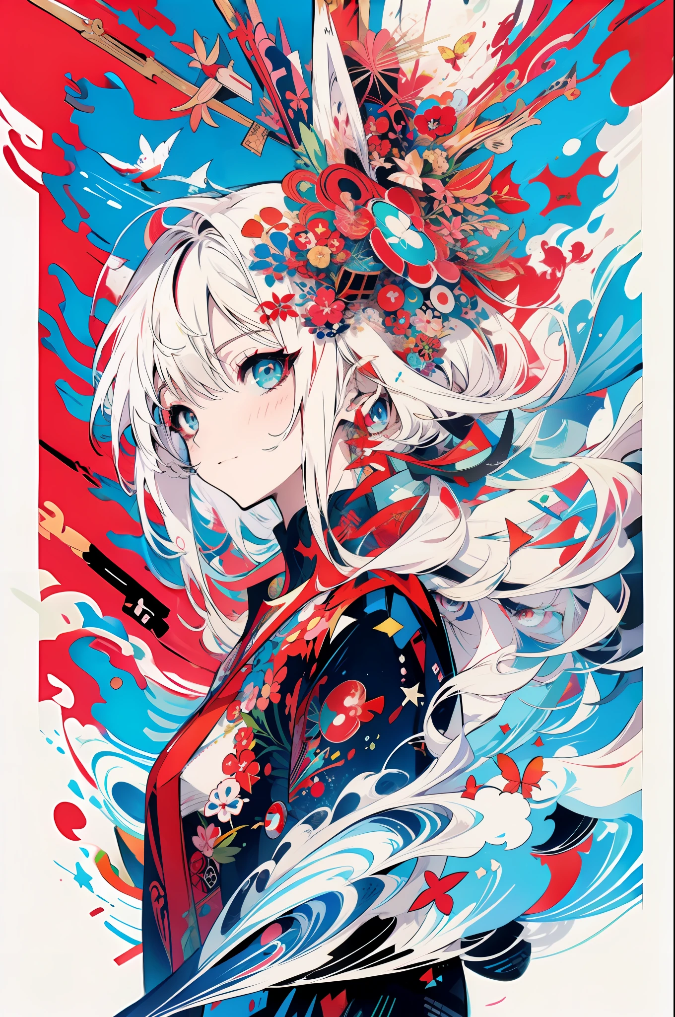 Anime art of a woman with red and blue hair, anime graphic illustration, style of anime4 K, Beautiful anime artwork, Anime style illustration, Anime style artwork, A beautiful artwork illustration, Digital art on Pixiv, anime styled digital art, anime illustration, Anime artwork, Anime art wallpaper 4 K, Digital anime illustration, Anime art wallpaper 4k, anime abstract art