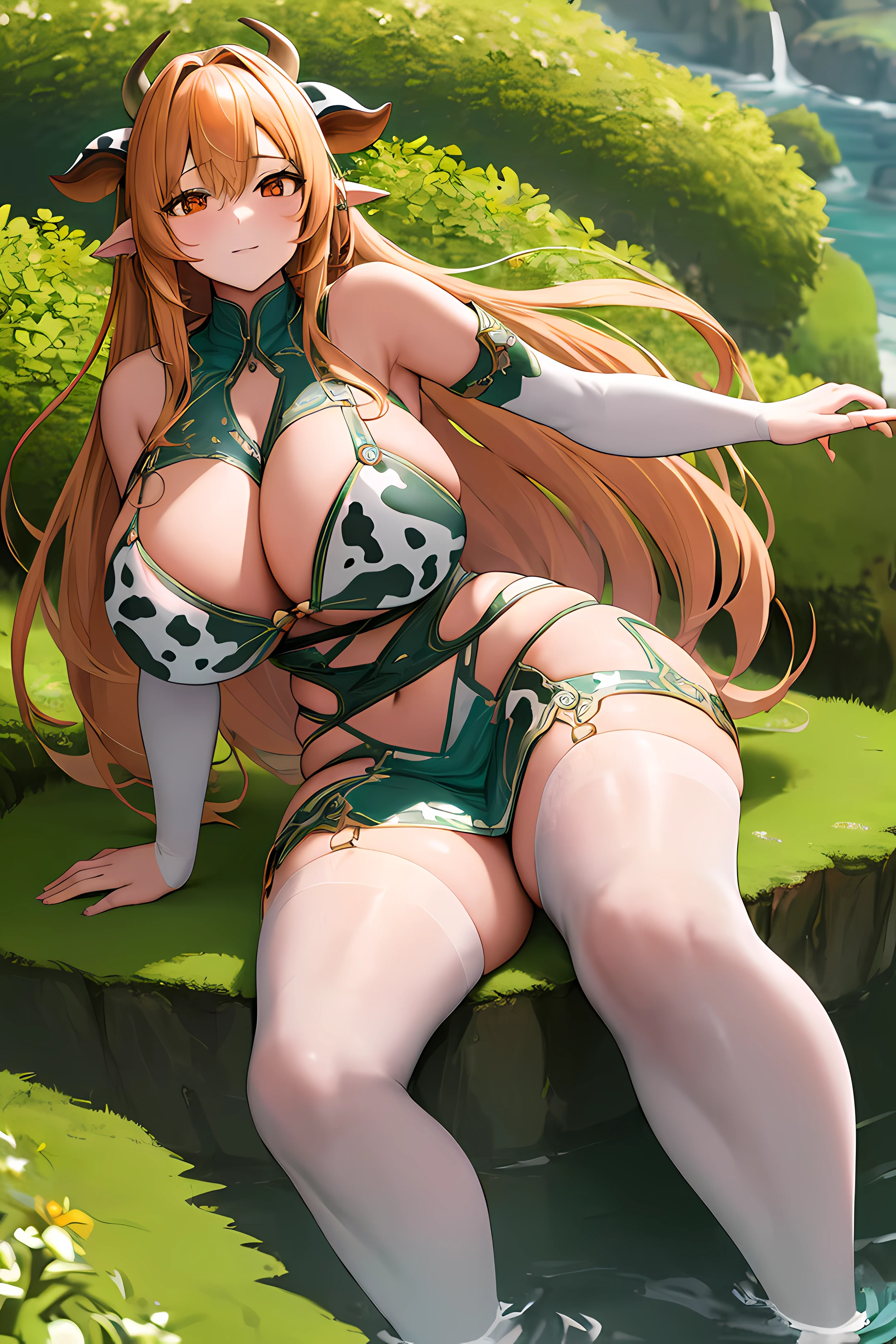 (Ultra Quality,Masterpiece,Ethereal:1.4)nagatiti(Gigantic Breasts:1.6)(hanging breasts: 1.5)(breasts squeeze: 1.3)(bimbo 1.4)(Disproportional Tits: 1.5)(Realism:1.2)(Realisitc:1.2)(Absurdres:1.4)8K,Ultra-Detailed,((Detailed Beautiful Mature Face)), Slutty Expression,Gyaru,Adult Rocks,Coast,(Shore:1.2) (Sitting:1.4)Sitting on Rock,Trees,Plants,(Bush:1.2)Waves(Causting:1.2)(Hyper-Detailed Water:1.1) (Solo:1.4)1Girl(Facing Viewer:1.2)Intricate Body Details(Milf: 1.5)(Curvy:1.3)Average Waist,Thick Thighs,Yuuki Asuna,Honey Blonde Hair[Long Hair](Sidelocks:1.2)cow ears,cow horns,ear tag,haute_couture,see through,Seductive Posture,Sexy Pose,Alluring[[[[intricate-perfect-fingers-on-hands]]]] Perfect-Hyper-Detailed Orange-Eyes,