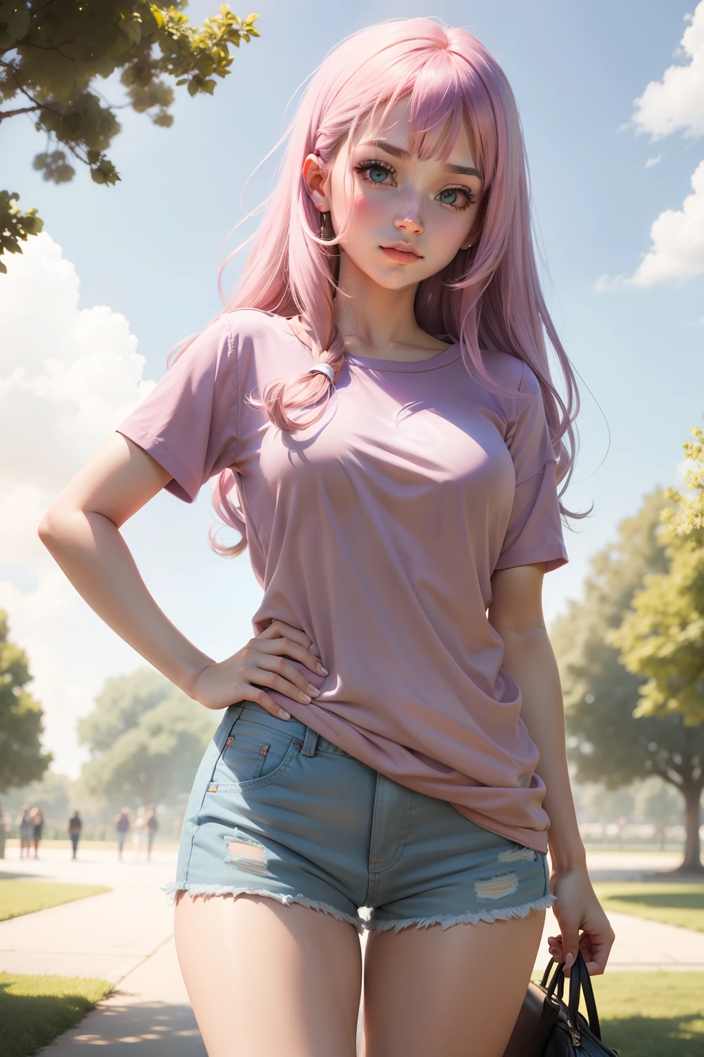 Starlight_Glimmer, adult girl, casual wear, standing tall, standing in front of, summer, park, sunny day