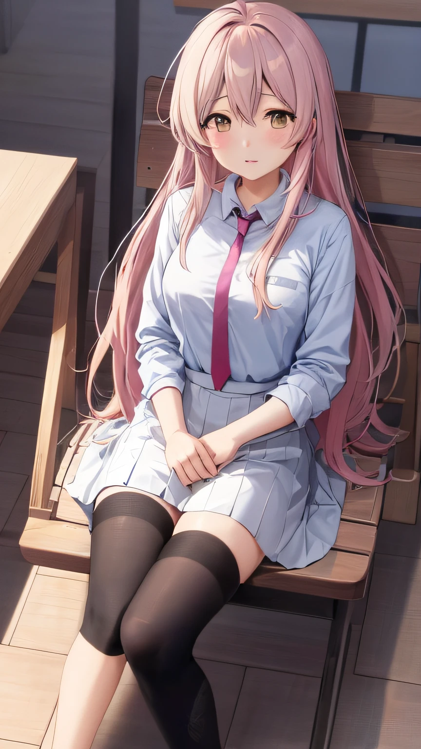NSFW:1.4) , Anime girl with pink hair and white shirt and tie, cute girl anime visual, portrait anime girl, cute anime girl portraits, Beautiful anime girls, a beautiful anime portrait, Anime style 4K, 4k anime wallpaper, (animemanga girl), anime wallpaper 4k, Anime girl with long hair, anime wallpaper 4k, anime art wallpaper 4k, daily life, Sit in the seat opposite you, Sit shallowly,Sleeping habits,Spread your legs slightly,lift skirt yourself,