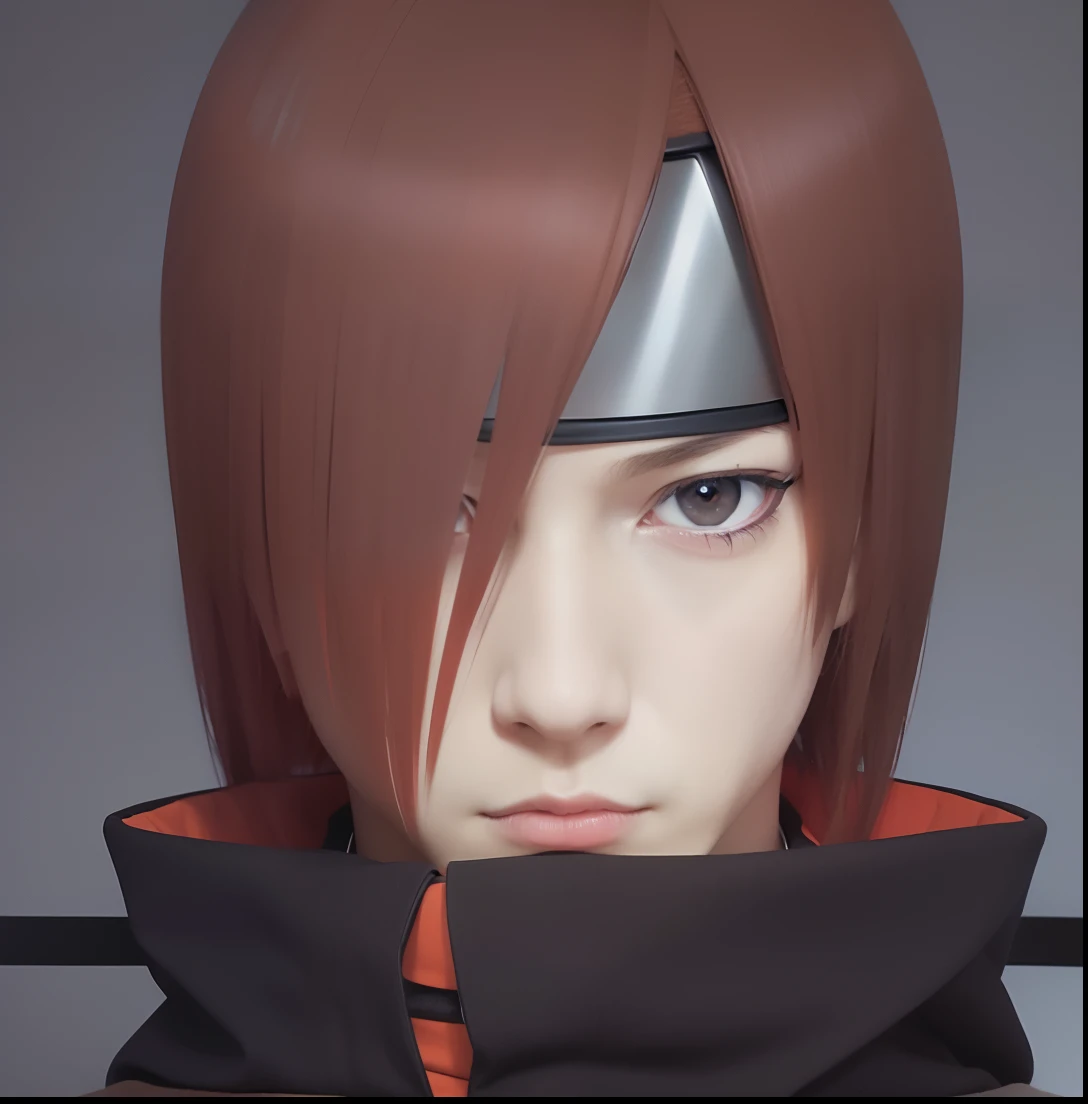 "1boy, Nagato, realistic, reddish-orange hair, unique circular eyes, black robe, ultra detail"