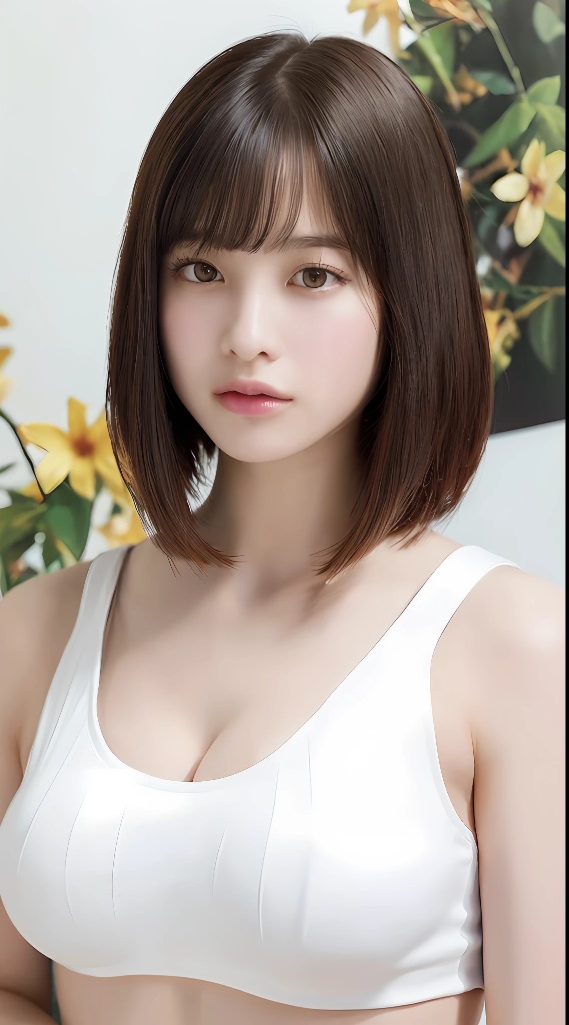 ((top-quality、in 8K、masterpiece:1.3))、Detail Women:1.3、(Medium Hair、Colossal tits:1.6)、Tight sports bra、ultra -detail、the detail、eyelid、summer vacation、cafes