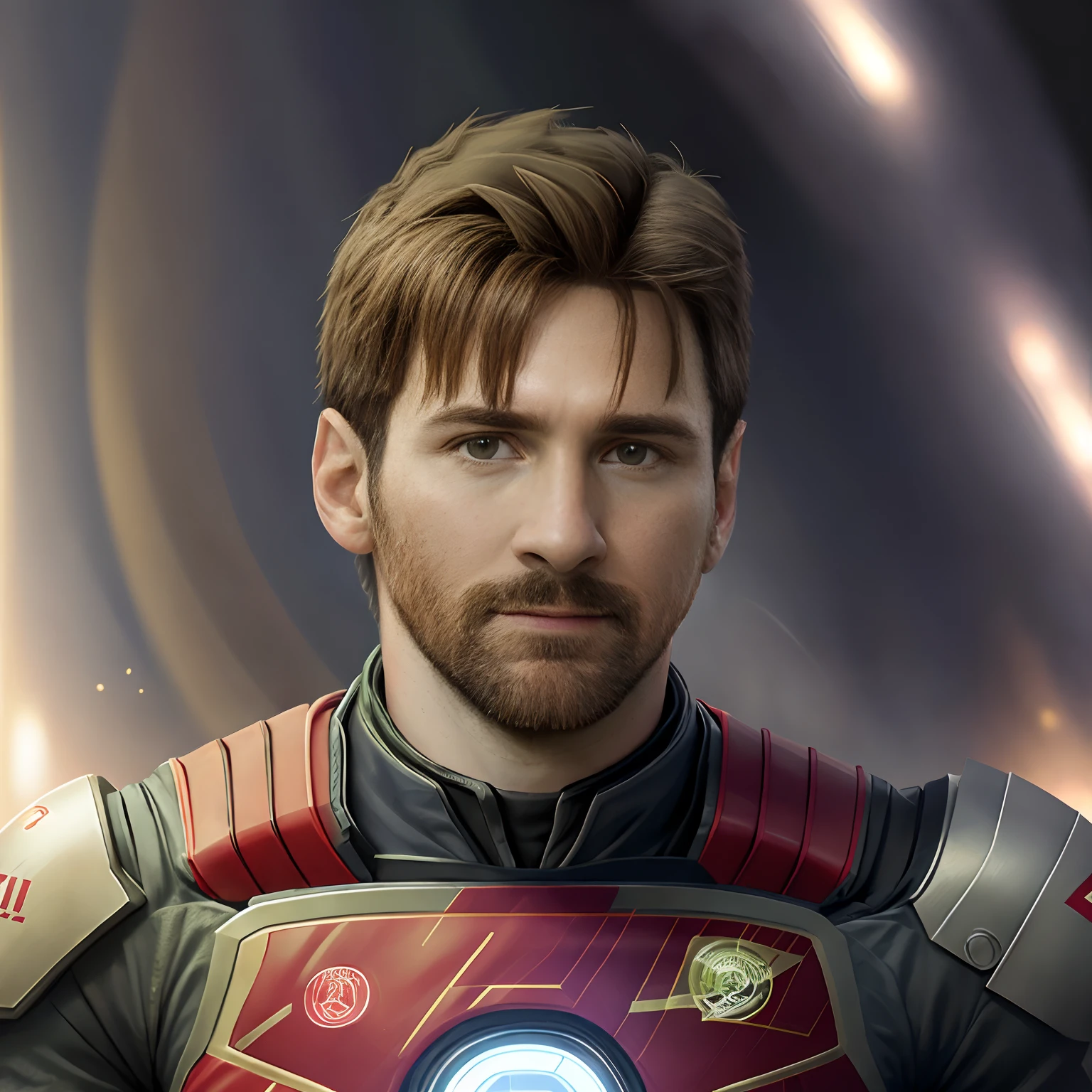 "Portrait of Messi in a realistic Iron Man suit costume"