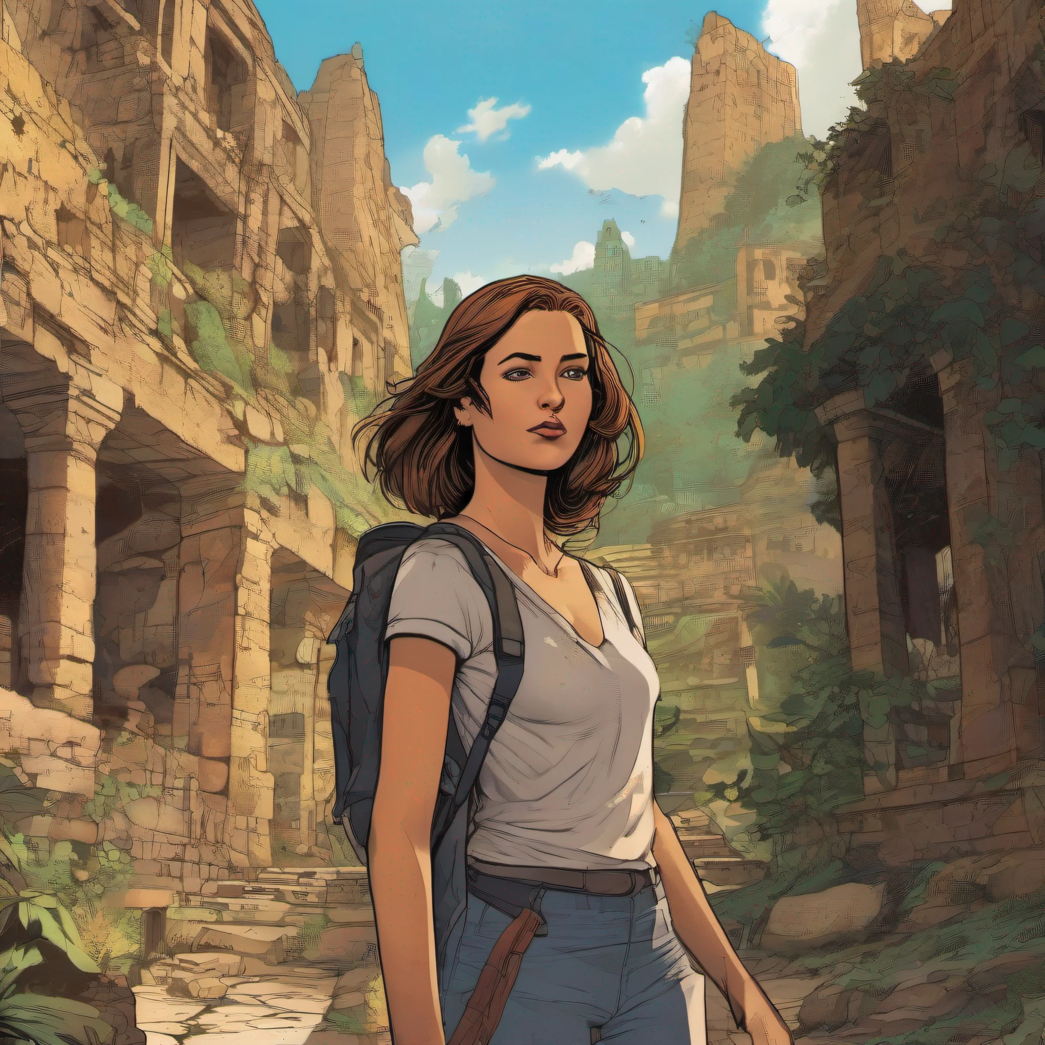 A girl waking in a lost city
