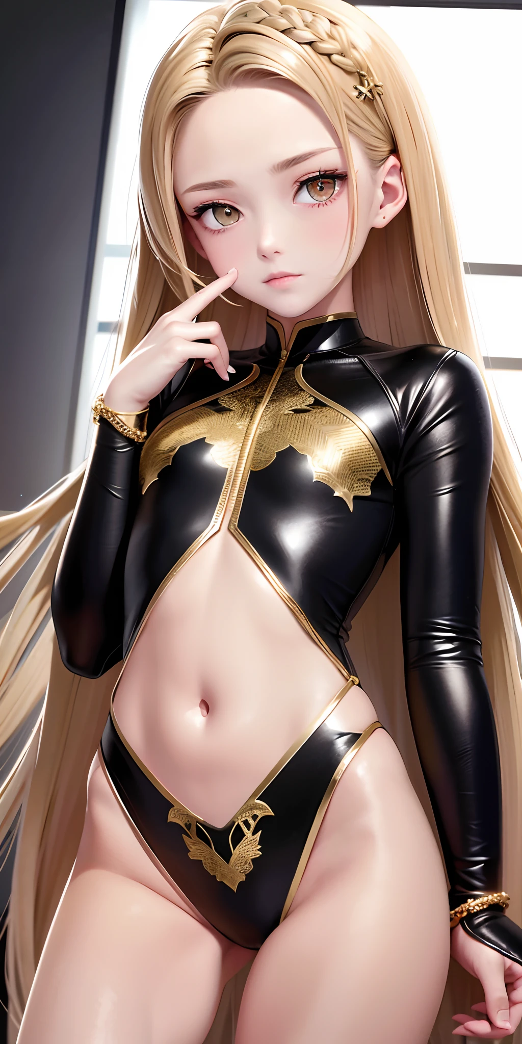 Need,tmasterpiece,whaite hair,Golden eyes,Look up,The upper part of the body,Hairline,Fair skin,SideBraid，swim wears