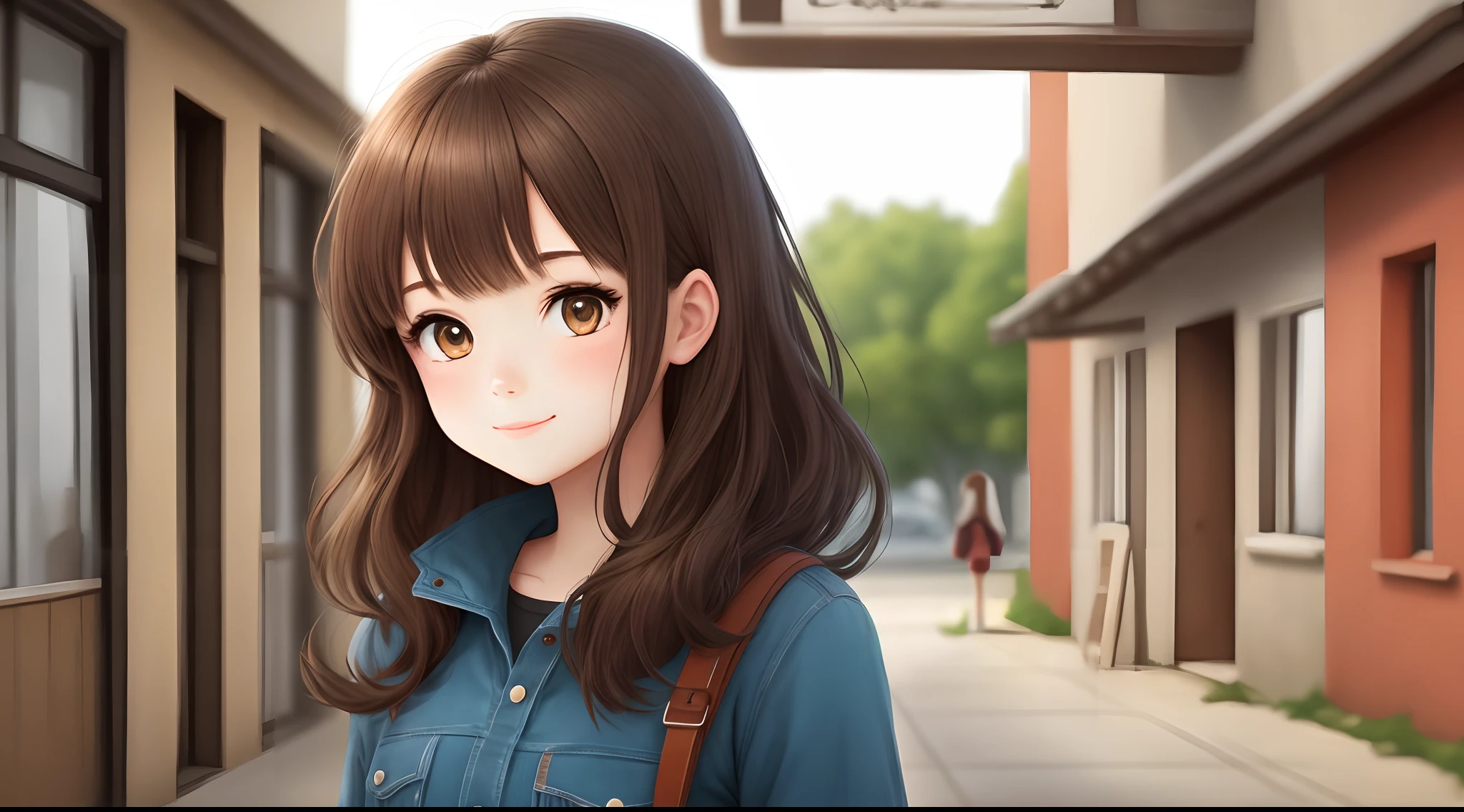 Cute two-dimensional a girl with brown hair
