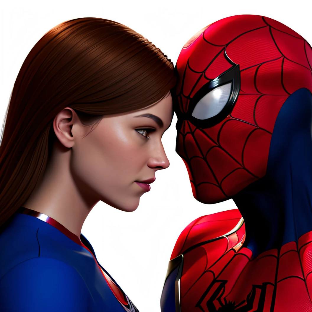 Spider-Man Without a Mask Kissing Mary Jane, Photorealistic