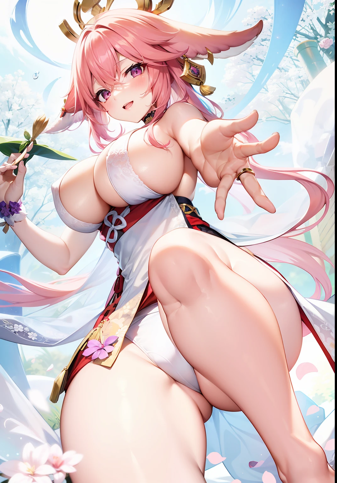 tmasterpiece, Best quality at best, 1girll, 独奏, long whitr hair, nedium breasts, looking at viewert, ssmile, By bangs,big cleavage breasts, hair adornments, red eyes, mitts, shift dresses,((4K,Masterpiece,Best quality)), beauitful face,Hair accessories,独奏,looking at viewert,ssmile,Shut your mouth,cparted lips,hair adornments,choker necklace,jewely,long whitr hair,耳Nipple Ring,Chinese outfit,ultra - detailed,The inserts are very delicate and beautiful,dynamic angle,floatking,美丽细致的眼睛,Detailed light,Large chest,爆乳,big assa,Floating hair,glowing light eyes,比基尼,Hood cloth,Lace lingerie big breasts,Blushlush,1个Giant Breast Girl,Lace lingerie big breasts,Lace lingerie big breasts,Kizi,Animal ears,Armpits,Blushlush,Fox ears,Hair between both eyes,long whitr hair,looking-at-viewer,Pink hair,独奏,separate,outstretched legs,Very long hair,Yae_SakuraNS,(Yae Miko) 1 rapariga,Yae Miko,A pink-haired,The barefoot,Solitude,the feet,Purple eye,long whitr hair,japanses clothes,looki at viewer,Animal ear,A sole,Toes,jewely,Lie down,Blushlush,ssmile,leges,hindquarters,On the back,and the tongue sticks out,the original god,holding a pudica pose, nogami, Head down, passionate pose,;Open mouth, Brace your hands on the ground,Pose behind you,holding a pudica pose,