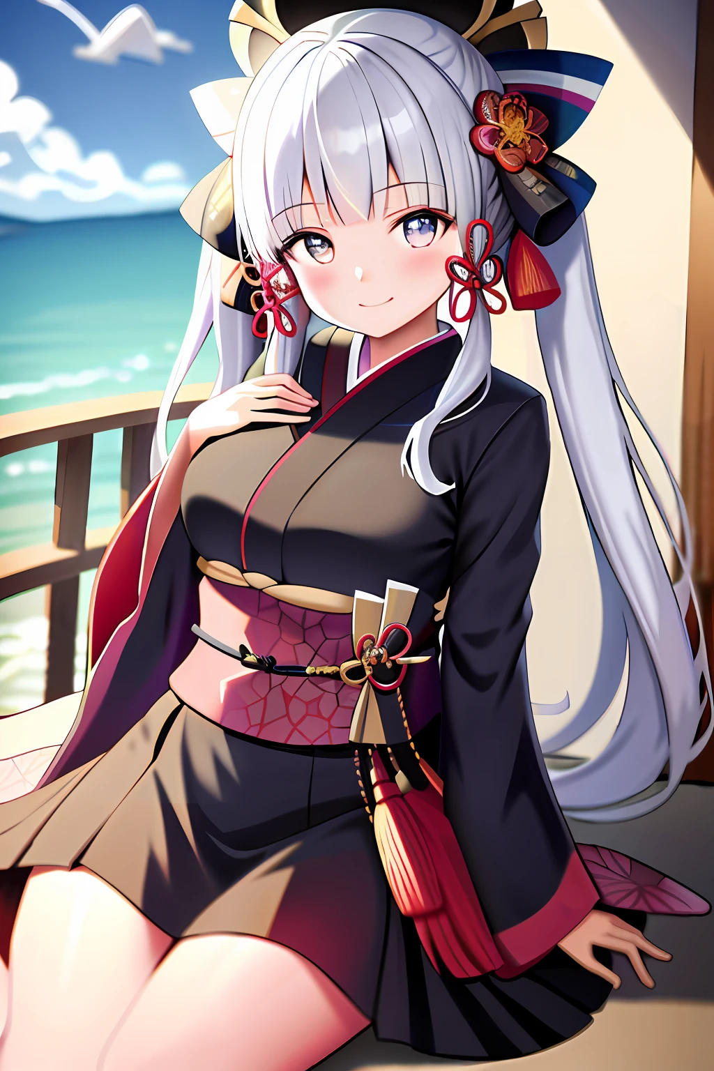 masterpiece, highres, best quality, 1girl solo, kamisato_ayaka, smile, kimono