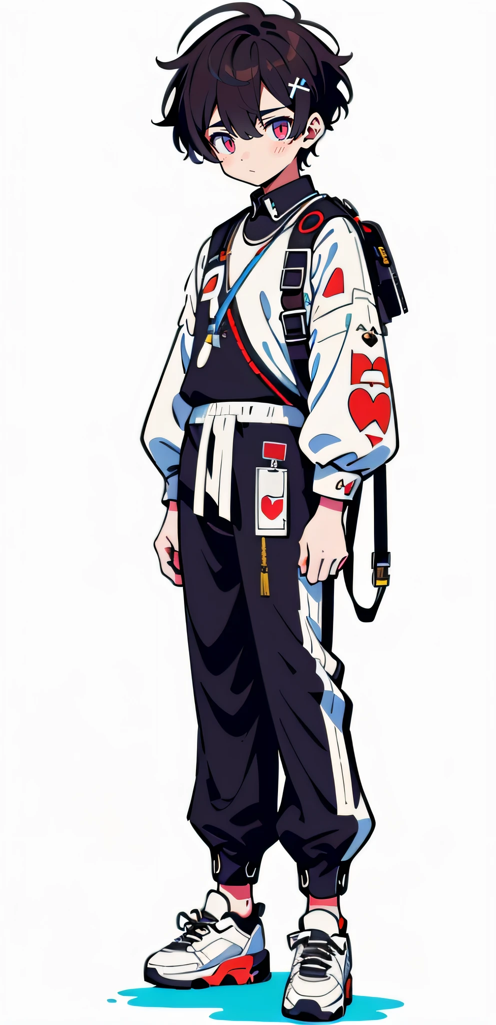 (((Male characters))),(((Libido boy))),anime big breast, White background, Vertical painting, Clear,hyper HD, Exquisite,((simple line)), Flat coating,((، simple)),((depression (expressioness))),