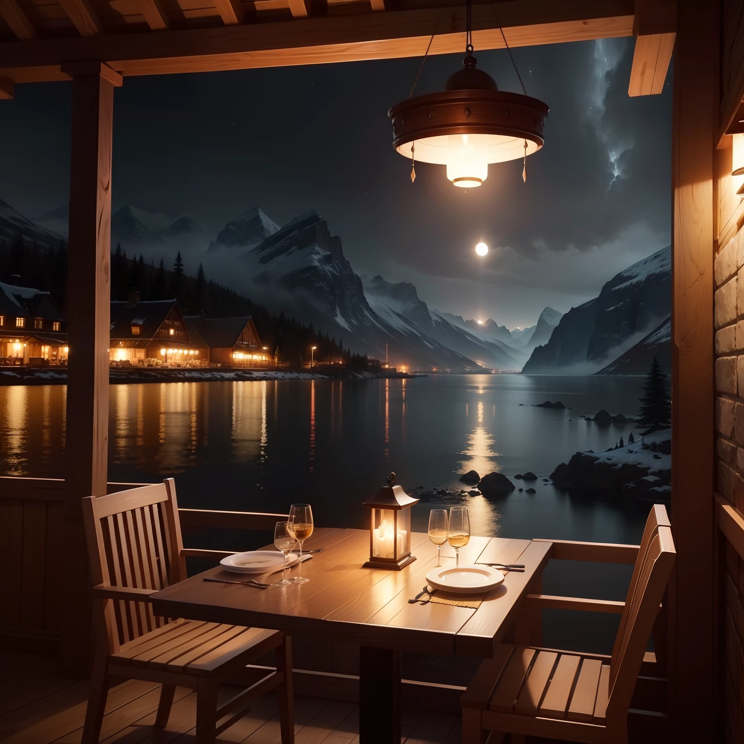 viking Night View Restaurant It looks delicious top-quality masterpiece 超A high resolution beautiful night scene