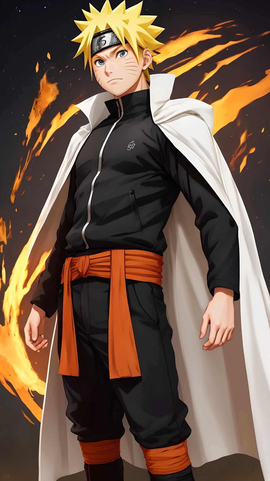 Naruto Naruto，1boy，Yellow hair，black hair band，Realiy，White cape，Nine-tailed demon fox