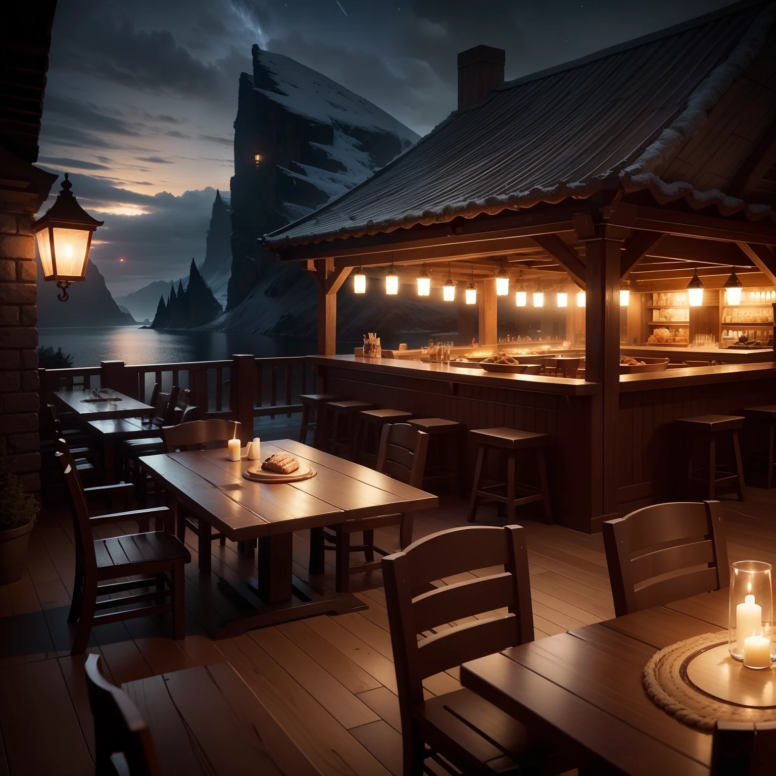 viking Night View Restaurant It looks delicious top-quality masterpiece 超A high resolution beautiful night scene