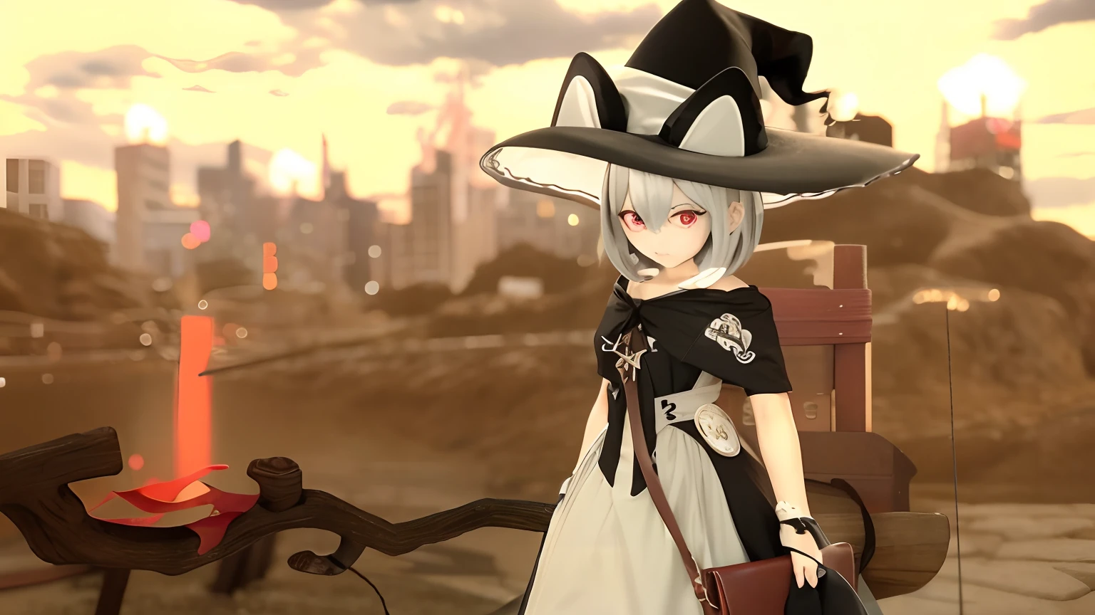Anime characters are dressed in black and white,Wearing a hat and bag, the witch