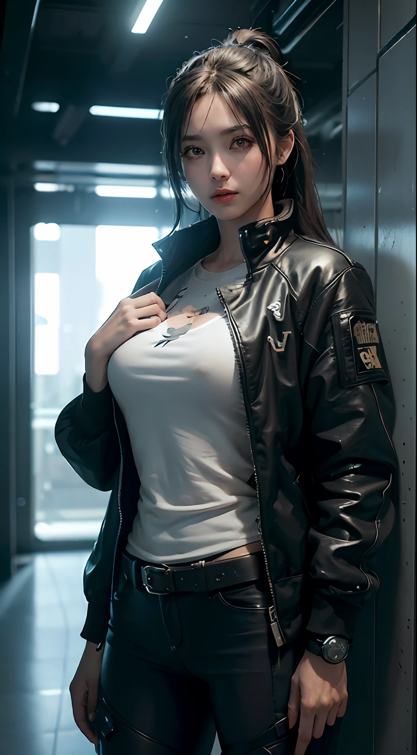 ((best qualtiy)), ((tmasterpiece)), (the detail:1.4), 3D, A beautiful image of a  cyberpunk woman,HDR（HighDynamicRange）,Ray traching,NVIDIA RTX,Super-Resolution,Unreal 5,Subsurface scattering、PBR Texture、post-proces、Anisotropy Filtering、depth of fields、maximum definition and sharpness、Many-Layer Textures、Albedo e mapas Speculares、Surface Coloring、Accurate simulation of light-material interactions、perfectly proportions、Octane Render、Two-colored light、largeaperture、Low ISO、White balance、the rule of thirds、8K RAW、