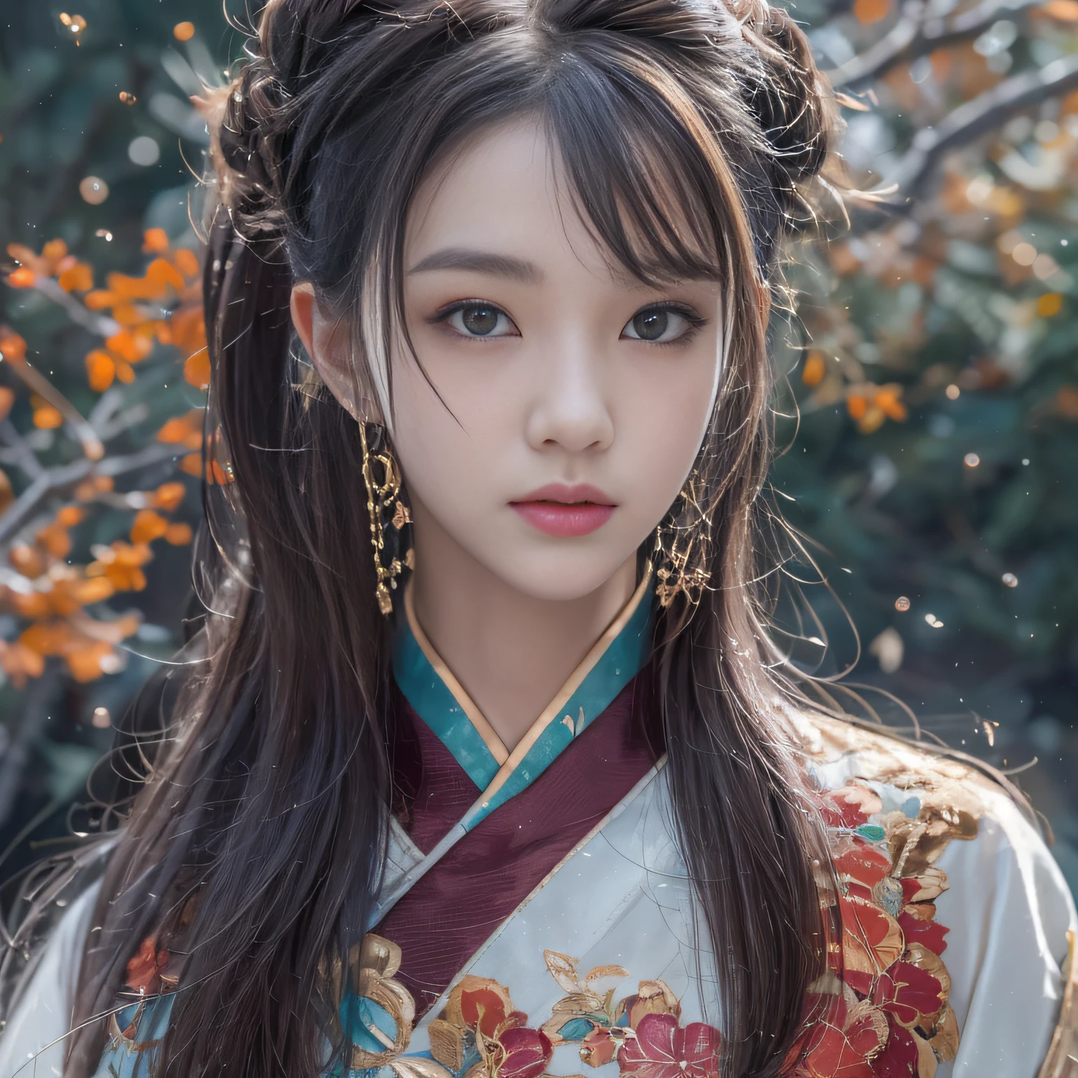 32K（tmasterpiece，k hd，hyper HD，16k）Flowing short hair，Backroom pond，zydink， a color，  Asian people （Silly girl）， （Silk scarf）， Combat posture， looking at viewert， long whitr hair， Floating hair， Hanfu， Chinese clothes， longer sleeves， （abstract ink splash：1.2）， white backgrounid，Kirin Beast Protector （realisticlying：1.4），，Snowflakes fluttering，The background is pure， A high resolution， the detail， RAW photogr， Sharp Re， Nikon D850 Film Stock Photo by Jefferies Lee 4 Kodak Portra 400 Camera F1.6 shots, Rich colors, ultra-realistic vivid textures, Dramatic lighting, Unreal Engine Art Station Trend, cinestir 800，